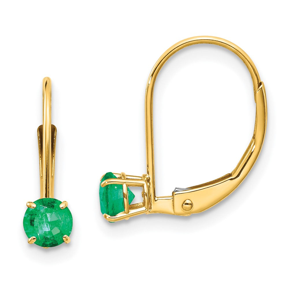 4mm Round Gold May Birthstone Emerald Leverback Earrings XBE77 - Perfect for Birthdays, Anniversaries & Special Occasions