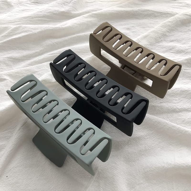 Aliba Collection 4 Inch Rectangle Hair Claw Clips - Large Matte Non-Slip Hair Clips for Women & Girls with Thick Hair (3 Pack, Multi-Colored) - Perfect for Ponytails, Buns & Everyday Hairstyles