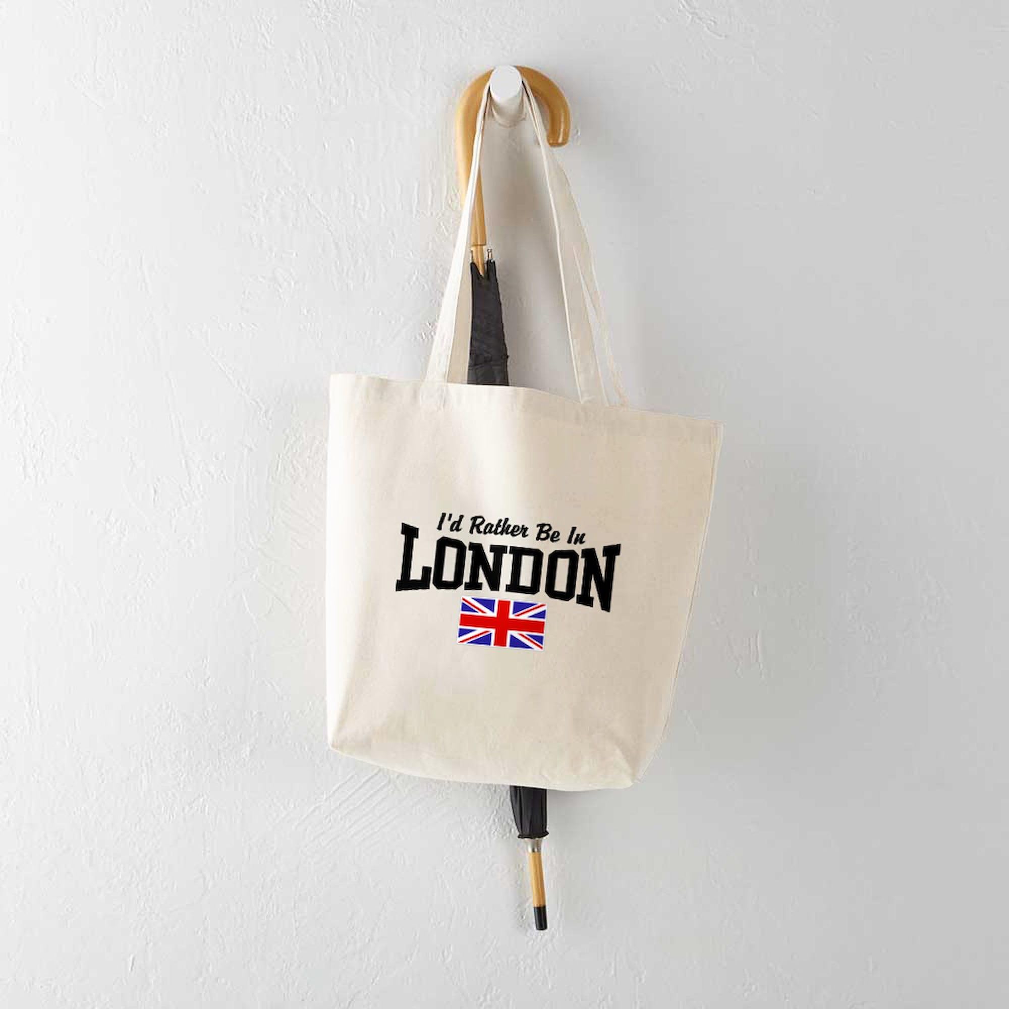 I'd Rather Be In London Tote Bag - Natural Canvas Reusable Shopping Bag for Groceries, Beach & Travel