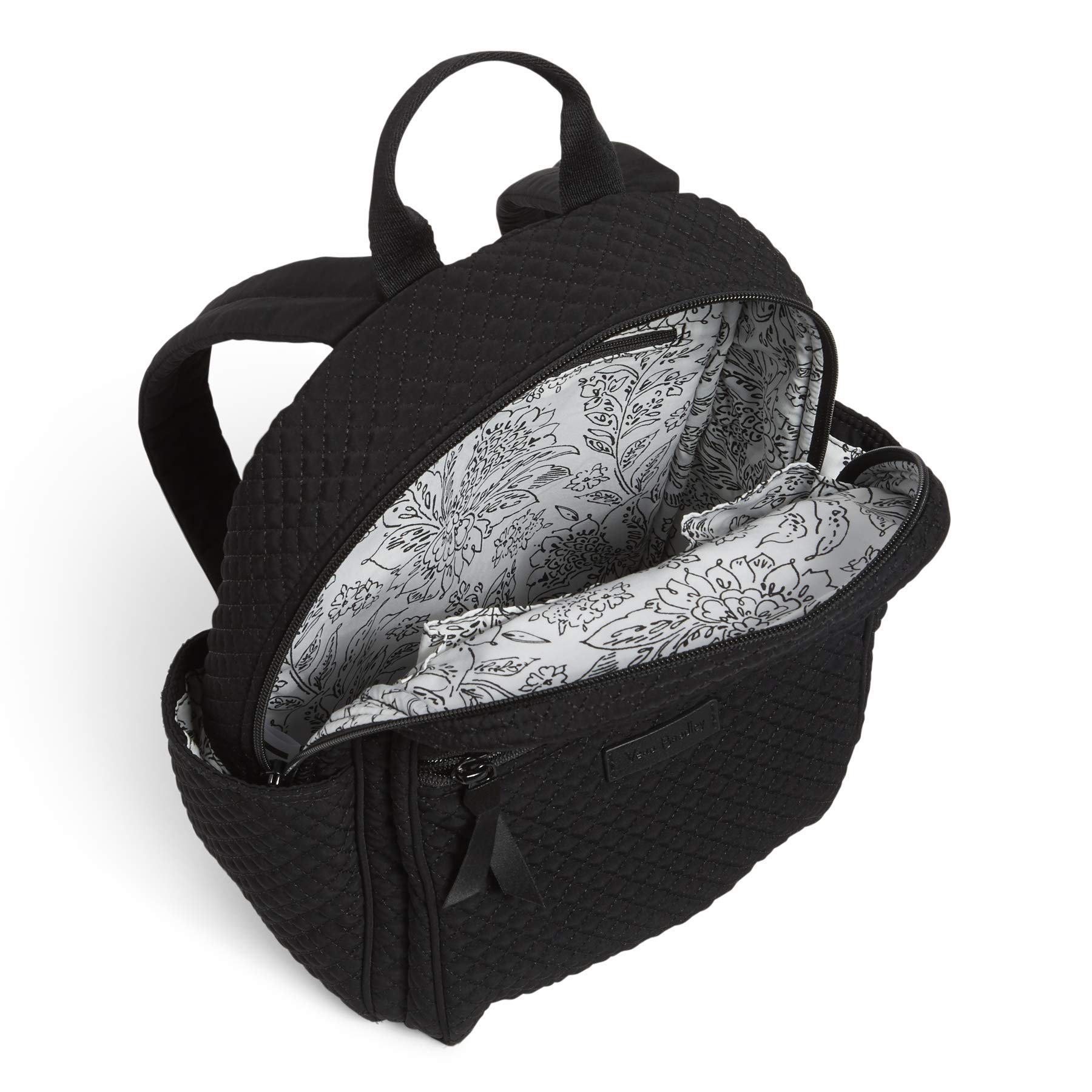 Vera Bradley Women's Lightweight Microfiber Small Backpack - Compact Travel Bag for Work, School & Day Trips - True Black, One Size