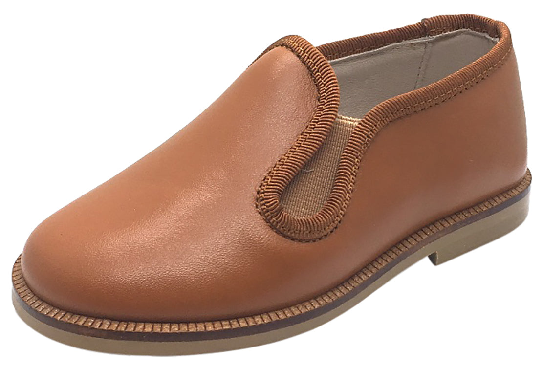 Boys Tan Smooth Leather Smoking Loafers - Classic Dress Shoes for Formal Occasions, School & Special Events