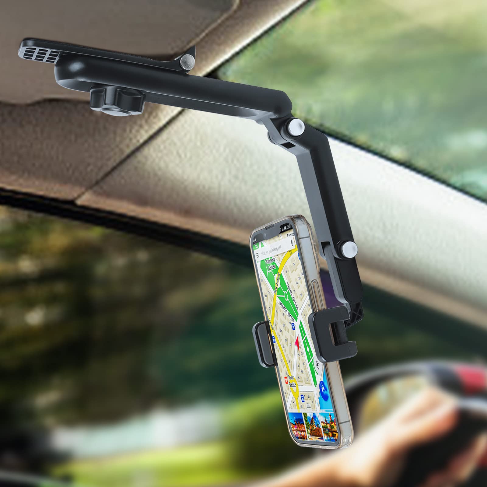 360° Rotatable Car Sun Visor Phone Mount Holder for iPhone Samsung - Universal Car Accessories for Safe Driving & GPS Navigation