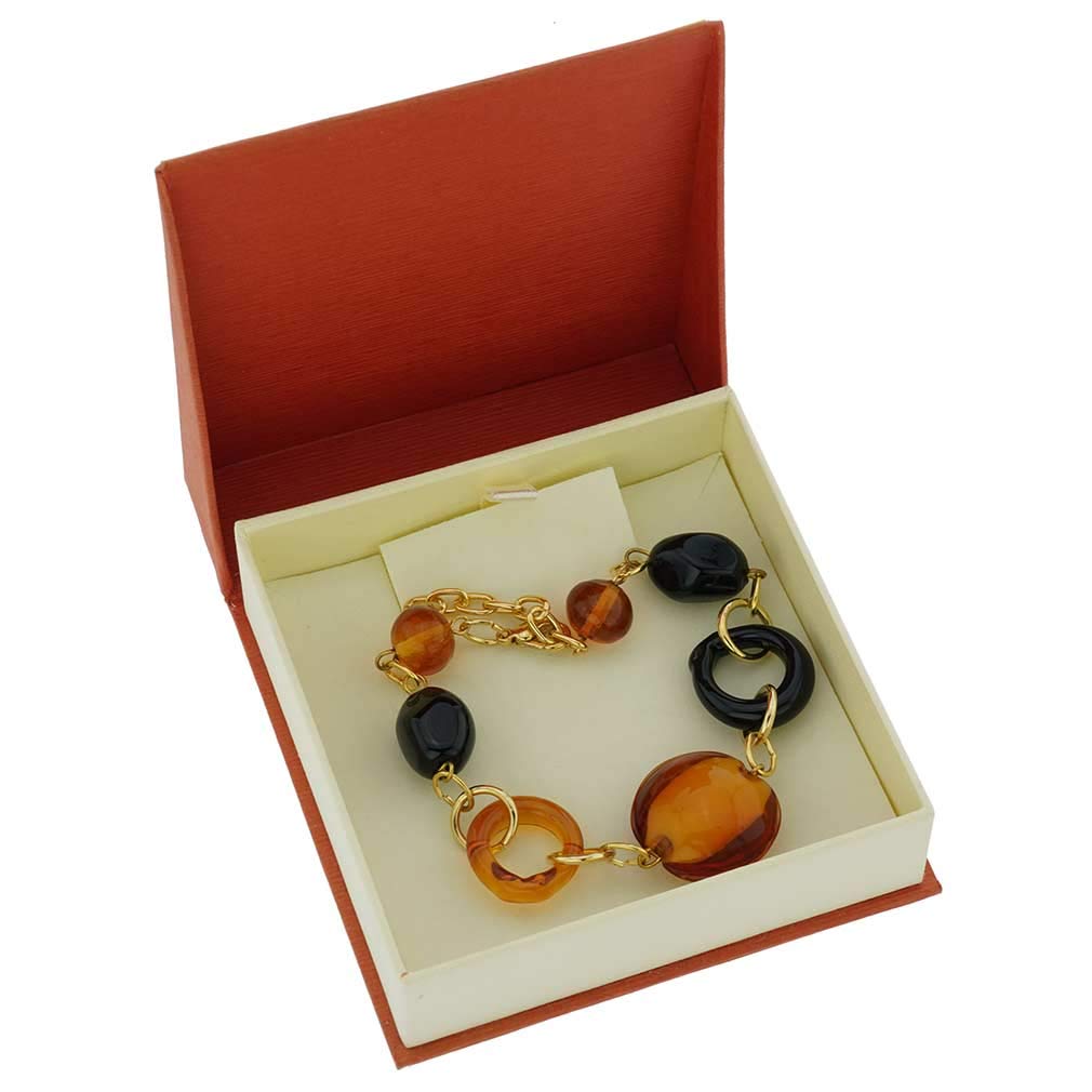 Venetian Murano Glass Bracelet - Golden Brown & Black Handmade Italian Jewelry for Women, Gift for Her, Perfect for Parties & Special Occasions