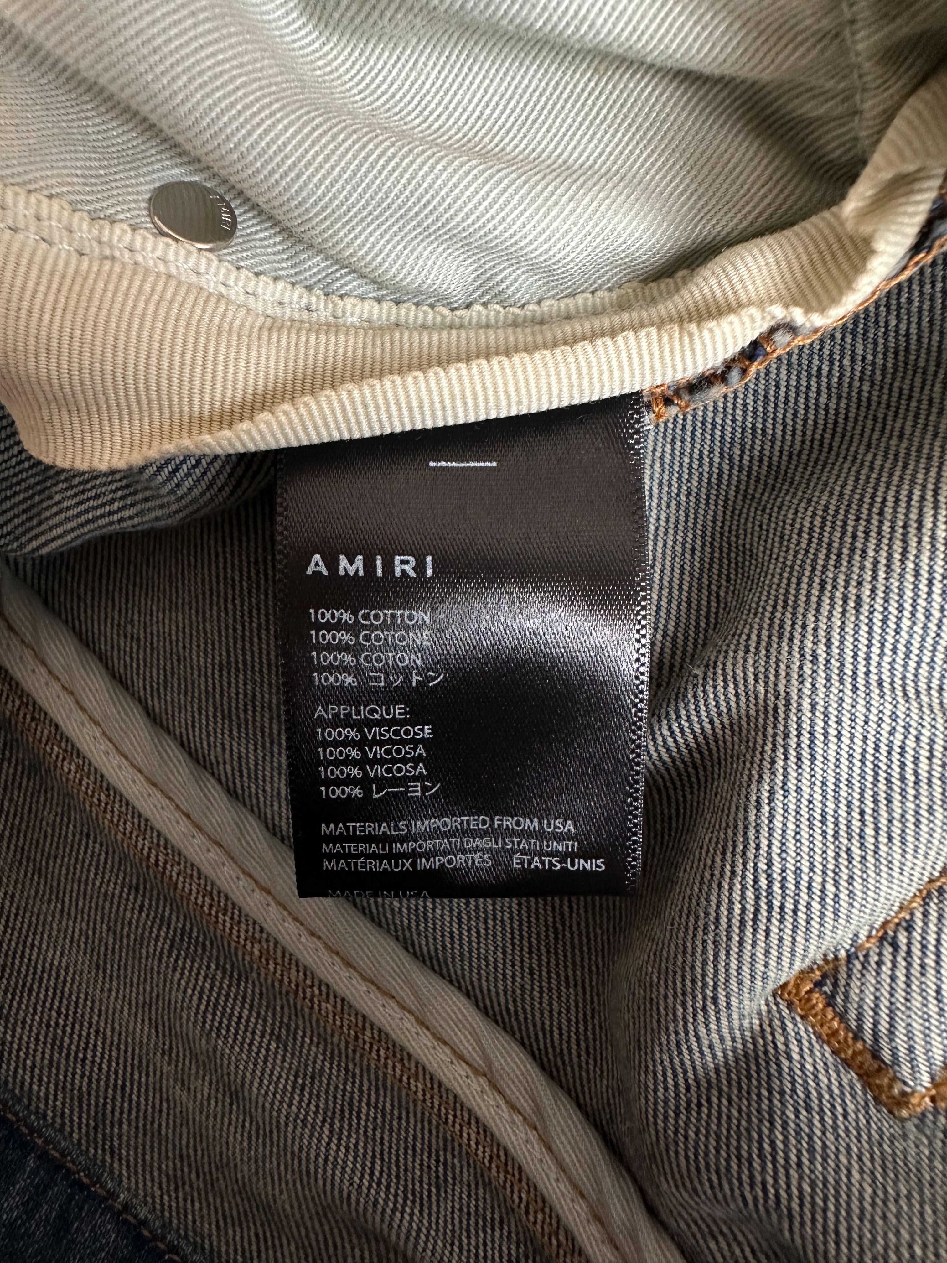 Amiri Blue & Black Bandana Patch MX1 Distressed Denim Jeans for Men - Stylish Ripped Skinny Jeans for Casual Wear & Street Fashion