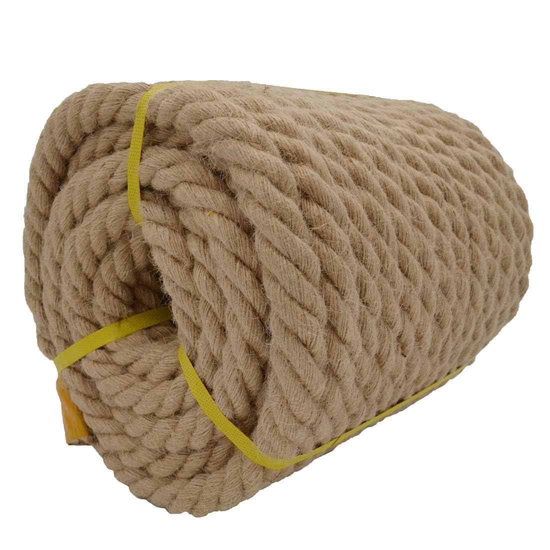 100% Natural Hemp Rope (100 ft x 1 inch) - Thick Twisted Manila Jute Rope for Crafts, Dock Lines, Decorative Landscaping, Tree Swing Hanging, Gardening & Tug of War | Heavy Duty Outdoor & Indoor Use for DIY Projects, Marine Applications & Backyard Decor