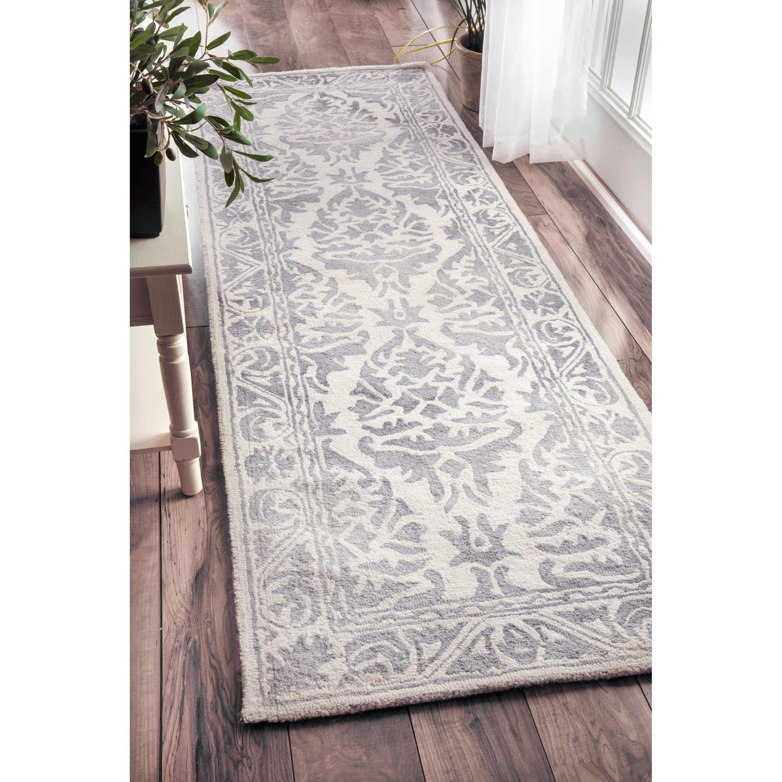 Elegant Grey Damask Border Area Rug - Perfect for Living Room, Bedroom, and Home Decor