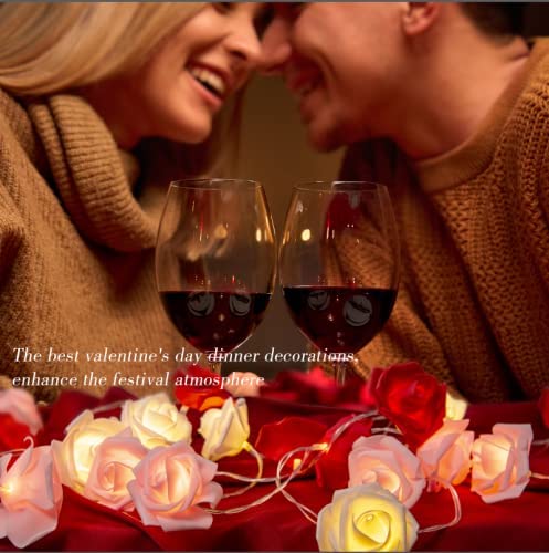 LOLStar 10ft Red White Pink Rose LED String Lights - Battery Operated Valentine's Day Decor for Wedding, Anniversary, Engagement - Romantic Bedroom, Living Room, Party Decorations - Perfect for Home, Garden, and Special Occasions