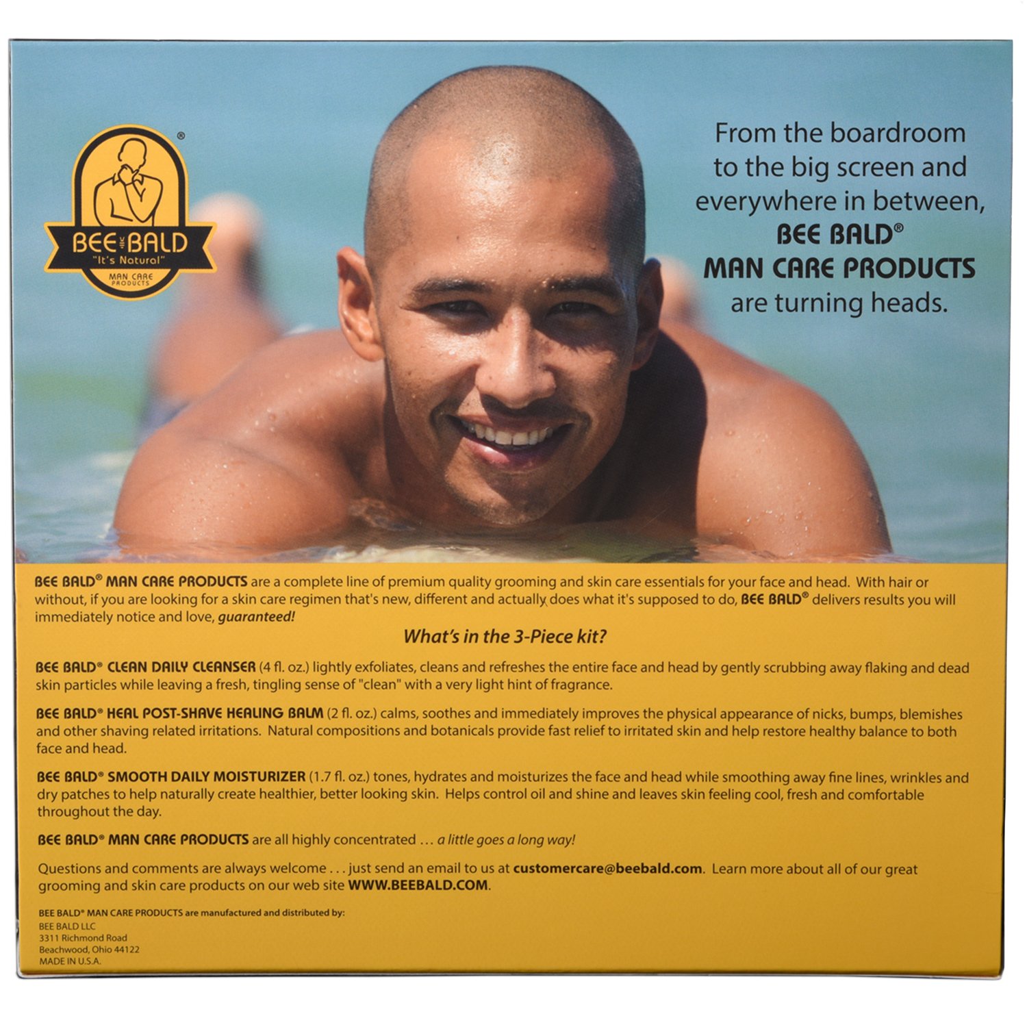 Bee Bald 3-Piece Daily Skin Care Kit - Clean, Heal & Smooth for Men | Complete Grooming Routine for Bald Heads | Ideal for Shaving, Moisturizing & Scalp Care