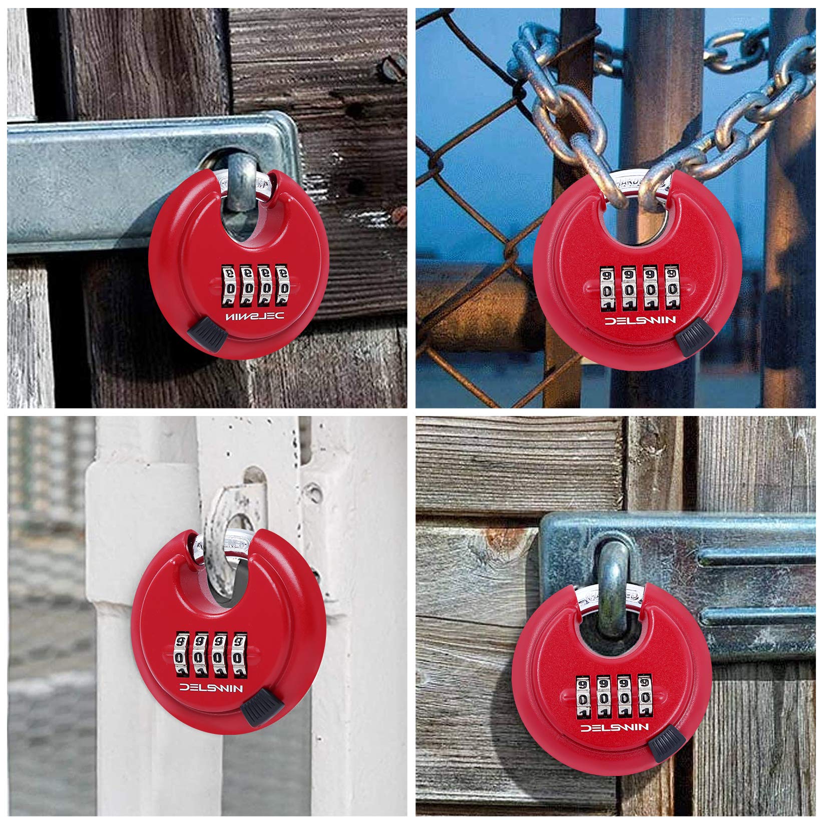 High Security Disc Combination Padlock - Silver & Red - Ideal for Lockers, Gym Bags, Toolboxes & Outdoor Use