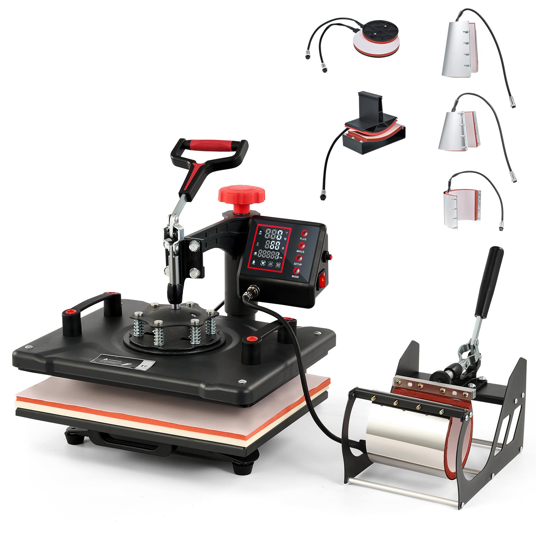 CREWORKS 8-in-1 Digital Heat Press Machine with 360° Swivel & Dual Control - 30X38CM Sublimation Heat Press for T-Shirts, Mugs, Hats, Plates, Caps - Perfect for DIY Crafts, Custom Apparel & Small Business Printing