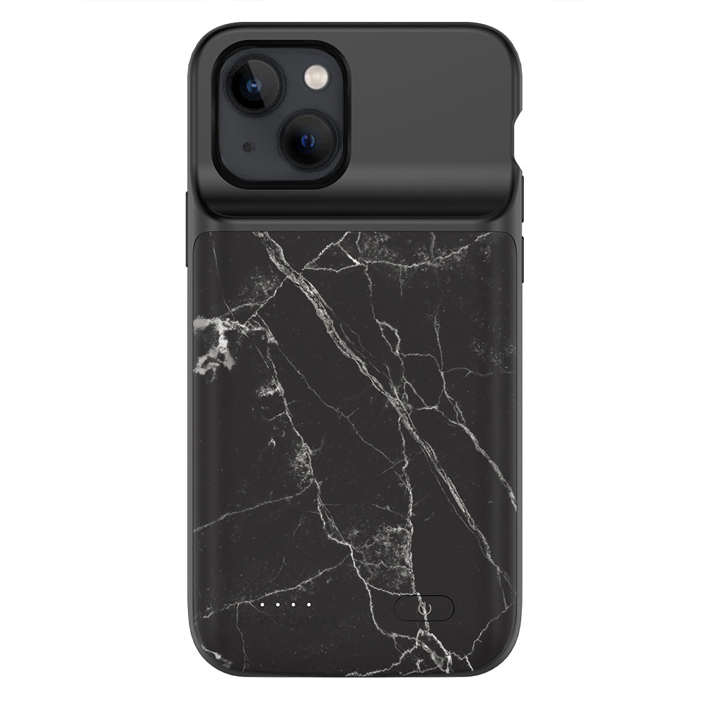 Black Marble iPhone Charging Case - Slim Protective Battery Case for iPhone 12/13/14 Pro Max - 5000mAh Portable Charger for Travel, Work & Daily Use