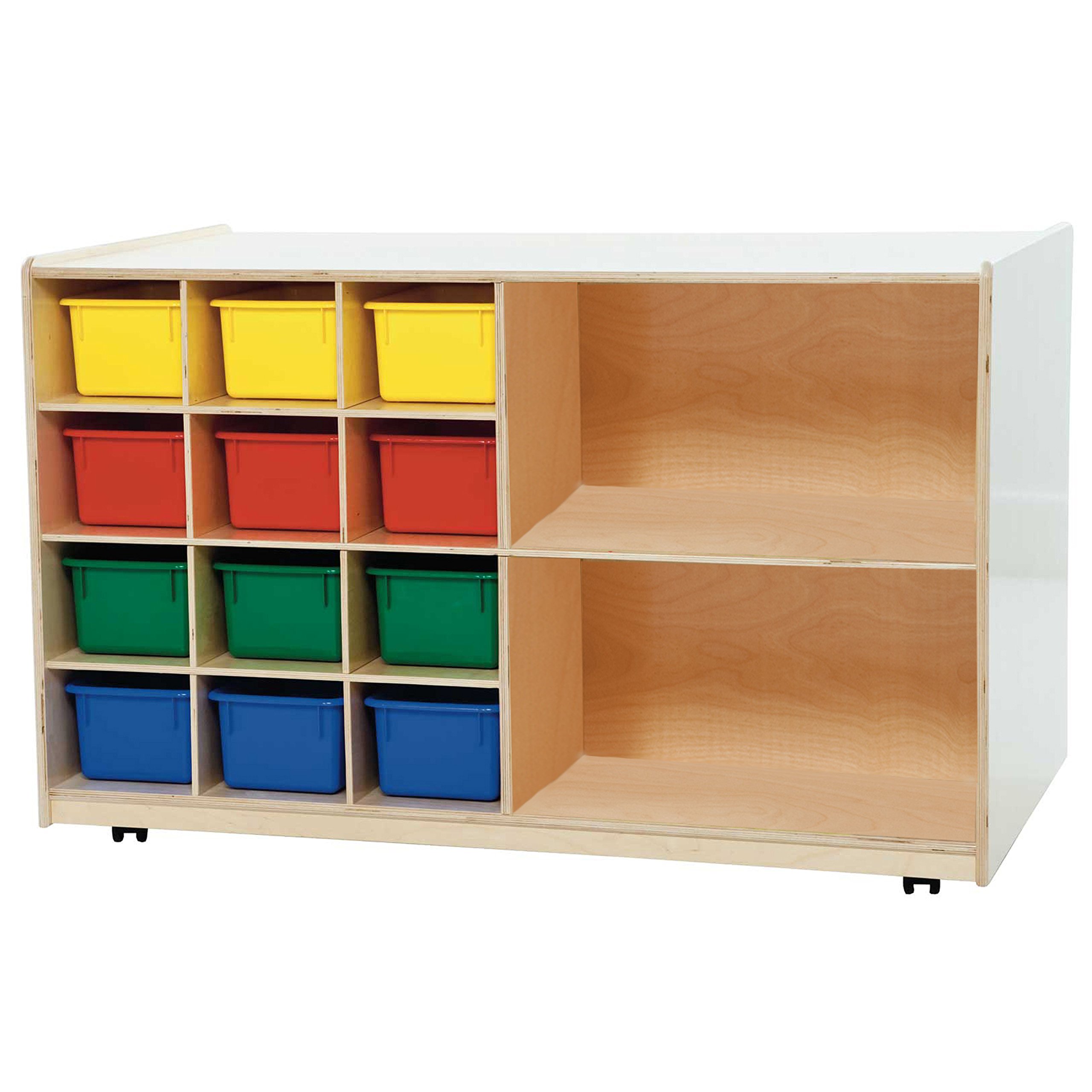 WD16603 Double Mobile Storage Cart with 12 Assorted Trays - Rolling Organizer for Classroom, Office, or Craft Room Supplies