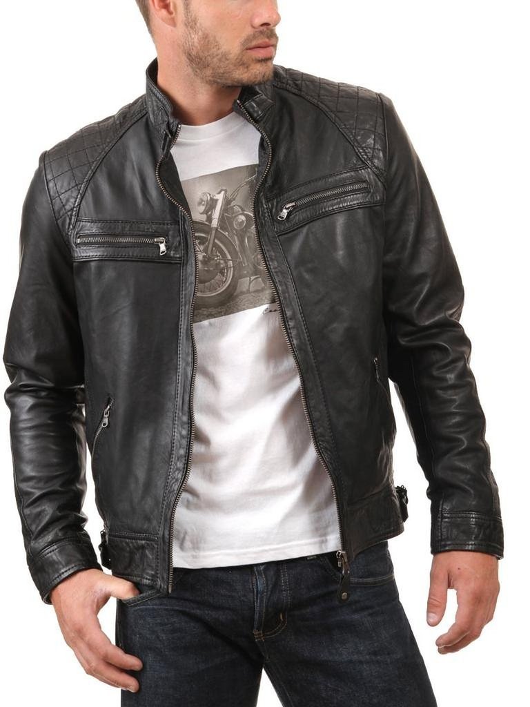 Premium Genuine Lambskin Leather Bomber Jacket for Men - Classic Biker Style Motorcycle Jacket with Quilted Lining - Perfect for Riding, Casual Wear & Outdoor Adventures