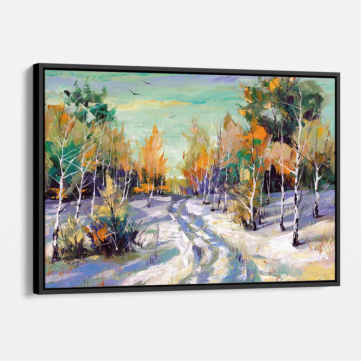 Multi-Color Winter Forest Road Canvas Wall Art - 2598 | Perfect for Living Room, Bedroom & Office Decor