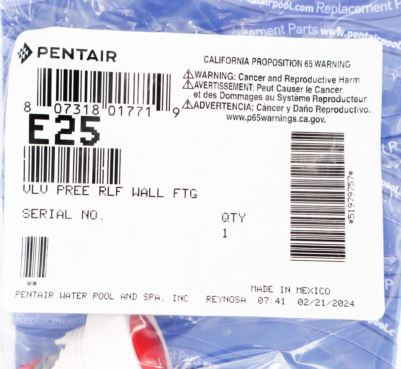 Pentair Legend 4 Wheel Cleaner Pressure Relief Valve for Wall Fitting E25 - Replacement Part for Pool Cleaners | Perfect for In-Ground Swimming Pool Maintenance & Repair