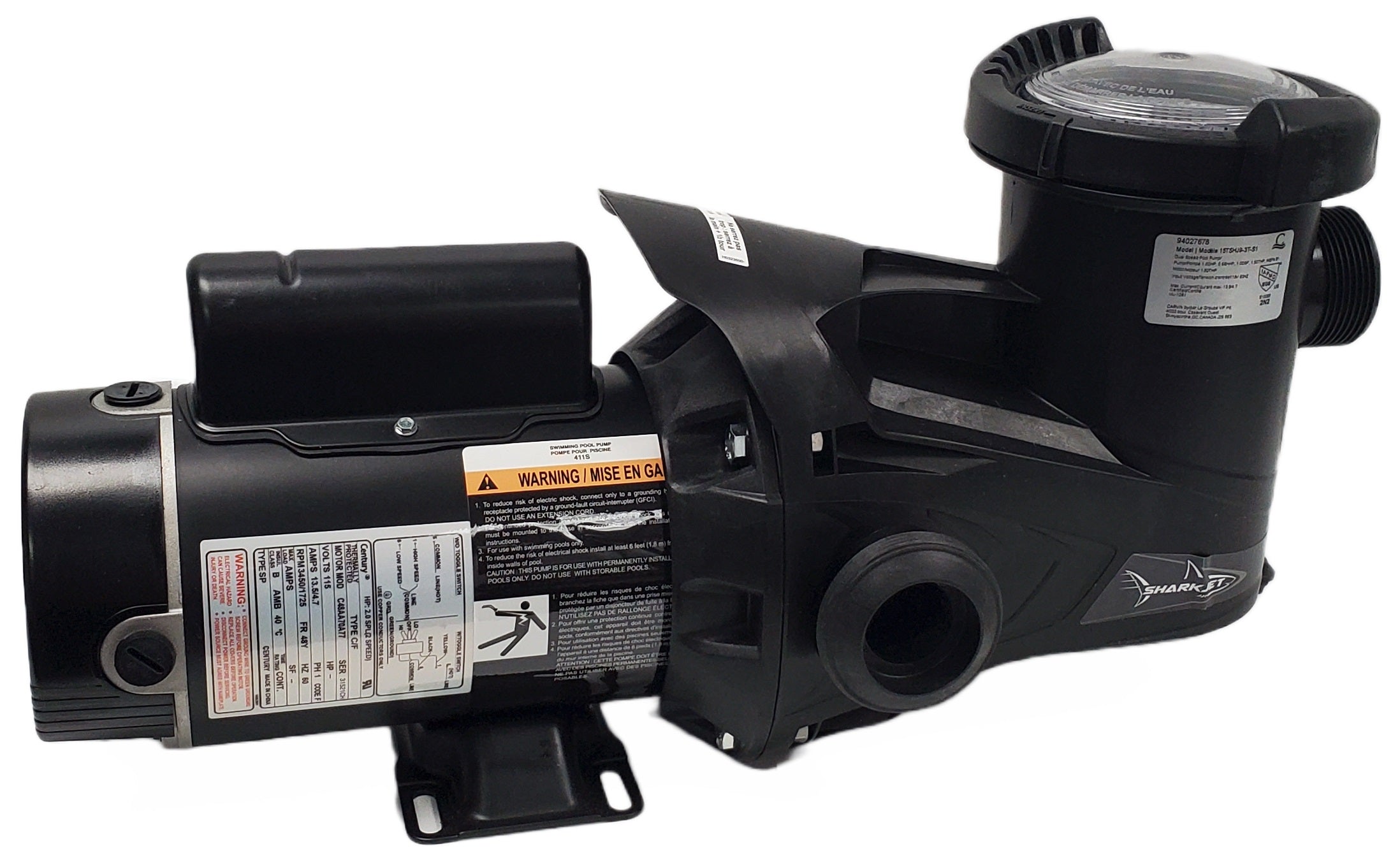 1.5 HP 2 Speed Sharkjet Series Horizontal Discharge Above Ground Pump - Heavy Duty Water Transfer for Pools, Irrigation & Flood Control