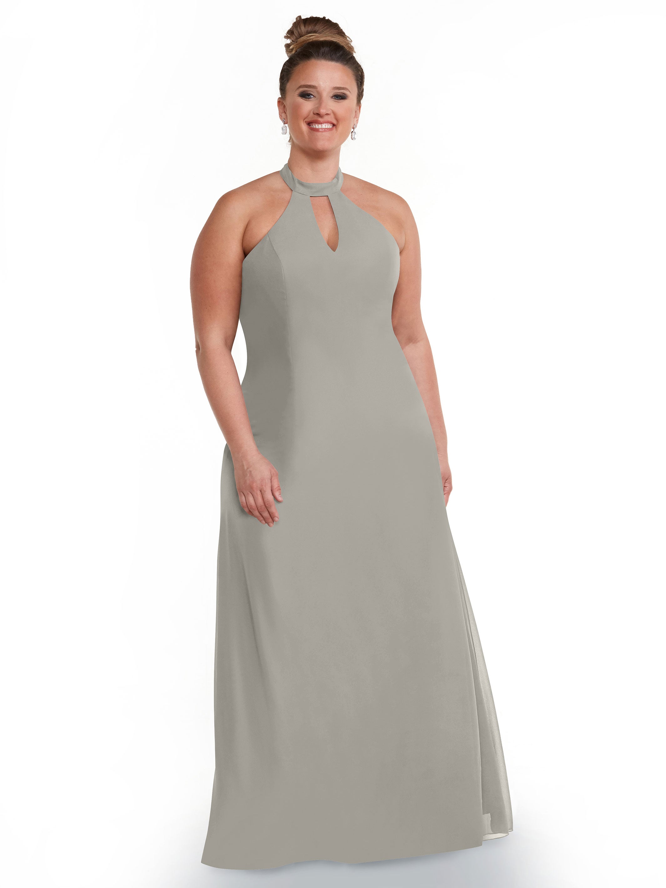 Elegant Chiffon A-Line Bridesmaid Dress with Keyhole Halter Neckline - Perfect for Weddings, Formal Events & Special Occasions