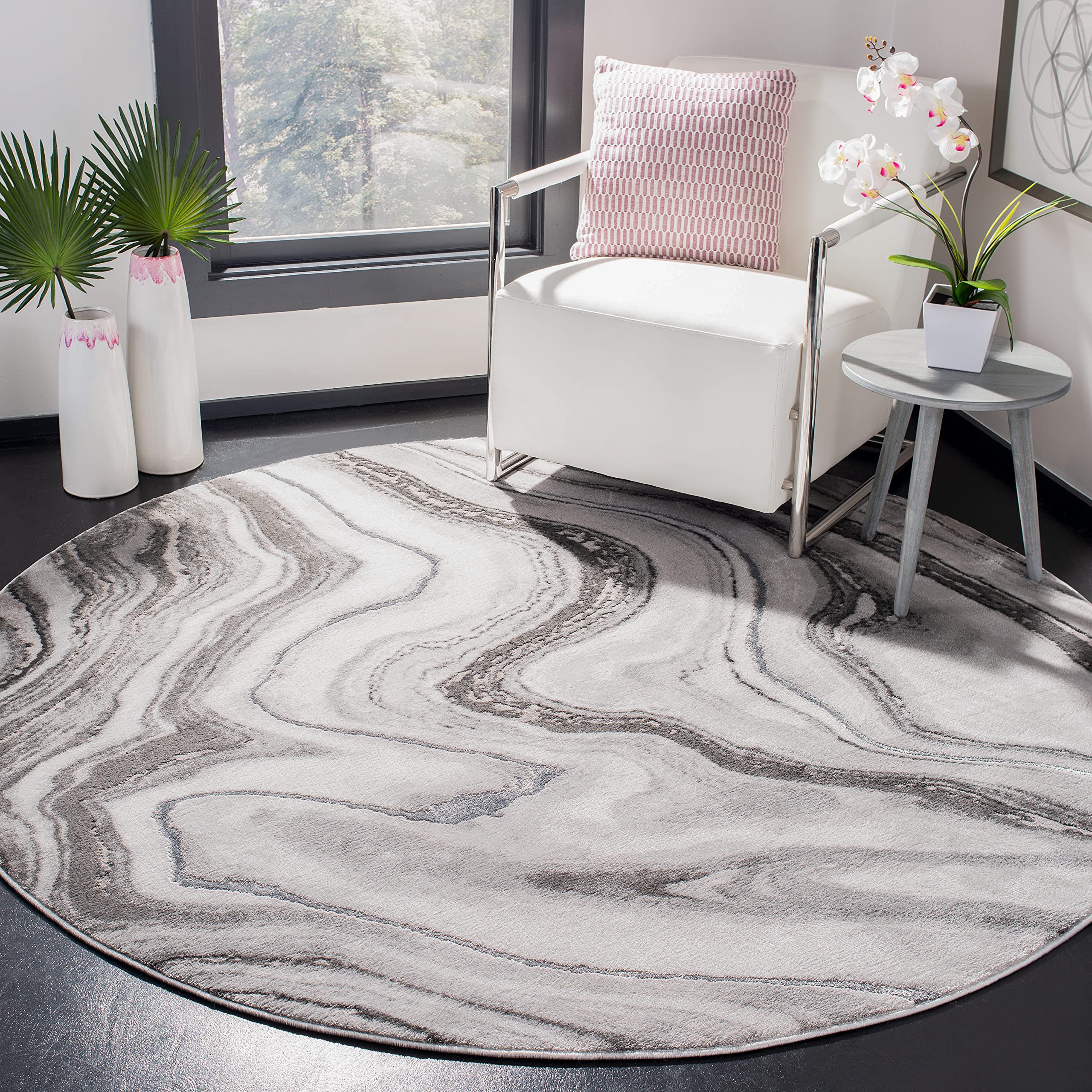 SAFAVIEH Craft Collection 9' Round Grey/Silver Abstract Area Rug CFT819G - Non-Shedding Modern Rug for Dining Room, Living Room, Bedroom & Entryway | Perfect for Home Decor, Office Spaces & High-Traffic Areas