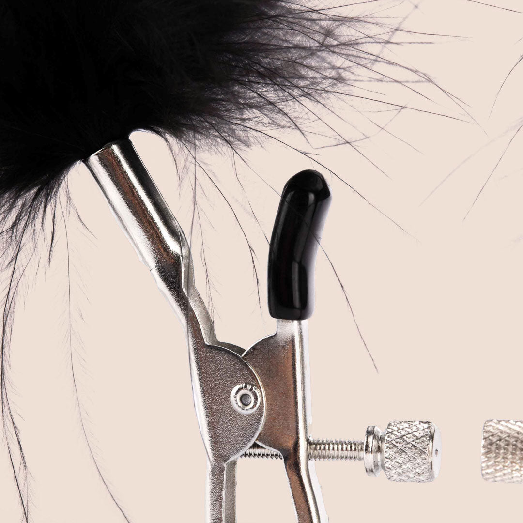 Sex & Mischief Adjustable Feather Nipple Clamps with Thumb Screw - Sensual BDSM Accessories for Couples Play & Adult Intimacy
