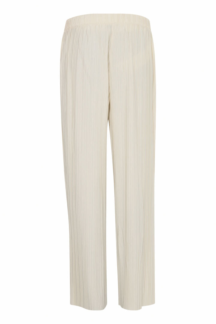 Ana Wide Leg Plisse Pants for Women - High Waisted Flowy Lounge Pants in Almond Milk Color - Perfect for Yoga, Travel & Casual Wear