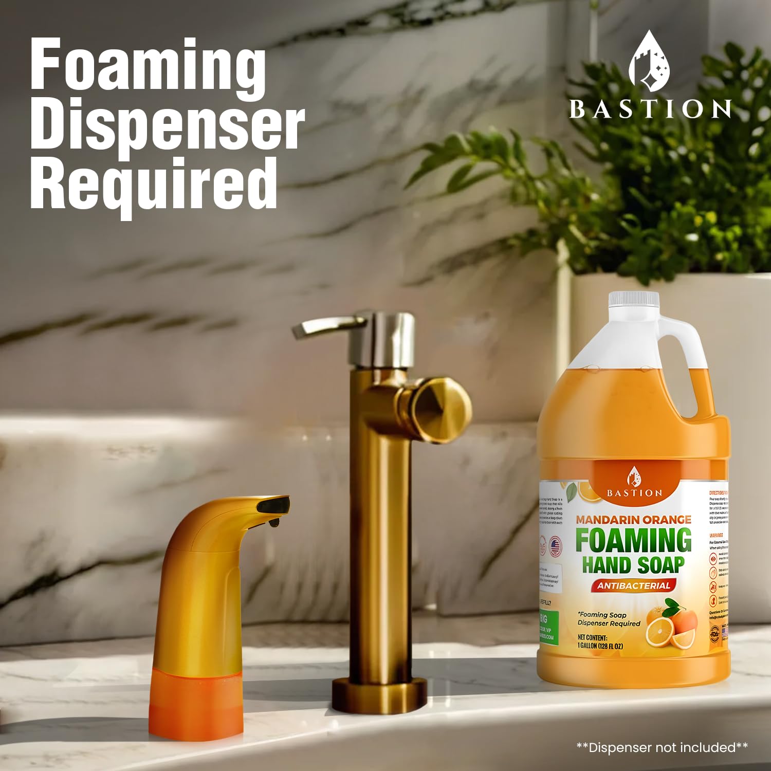 Bastion Foaming Antibacterial Hand Soap Refill - Mandarin Orange Scent, 4 Gallons (512 oz) Bulk Hand Wash for Commercial & Home Use | Ideal for Offices, Restaurants, and Healthcare Facilities