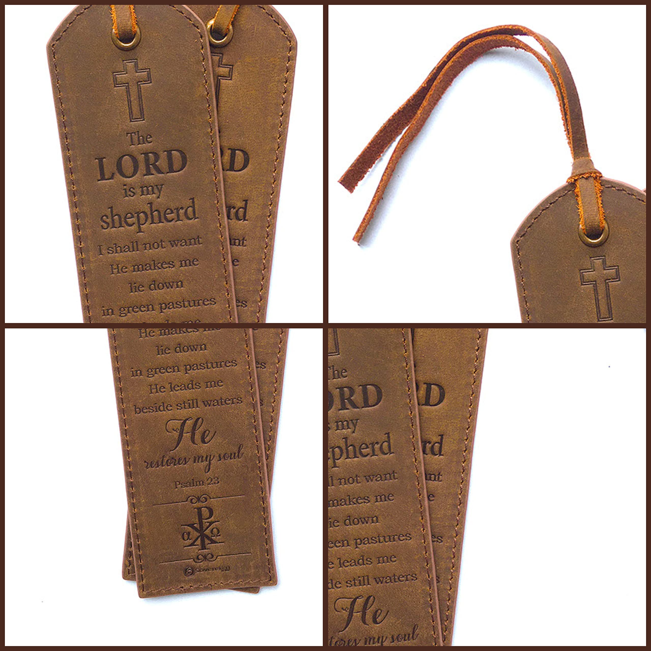 2 Pack Leather Bible Bookmarks with Inspirational Bible Verse - Psalm 23 The Lord is My Shepherd | Religious Book Markers for Men, Women & Book Lovers | Perfect Christian Gift for Baptism, Bible Study & Church Events