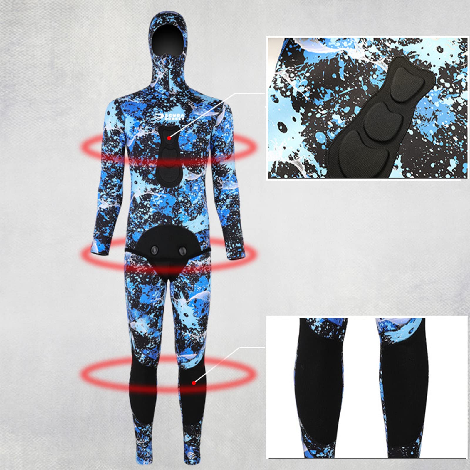 3MM Camo Hooded Wetsuit 2-Piece Set for Men & Women - Thermal Diving Suit for Spearfishing, Snorkeling, Scuba Diving & Surfing | Perfect for Cold Water Adventures & Water Sports Enthusiasts