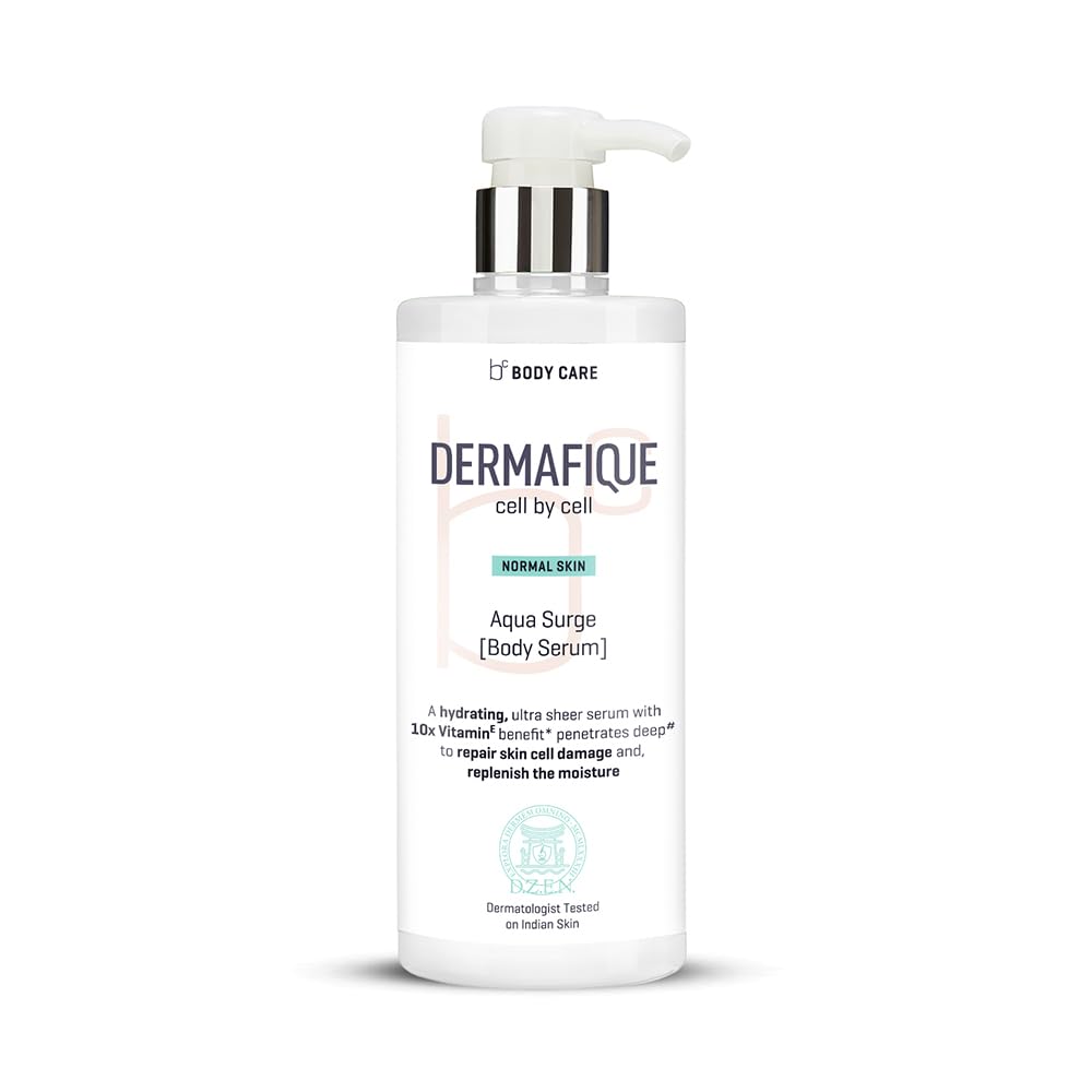 Dermafique Aqua Surge Body Lotion Serum with Shea Butter & 10x Vitamin E - 500ml Moisturizer for Normal Skin | Repairs Skin Cell Damage | Dermatologist Tested | Perfect for Daily Hydration & Post-Shower Care