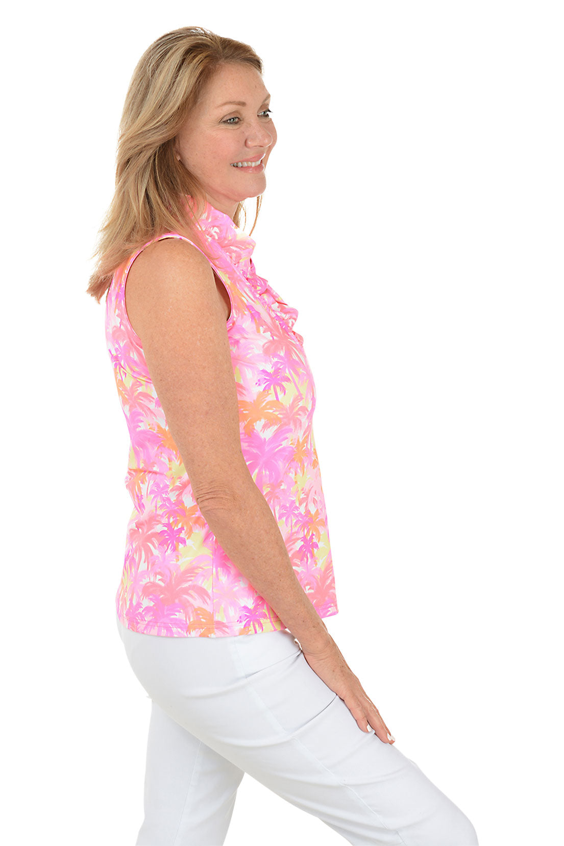 Sunset Grove UPF50+ Ruffle Sleeveless Top for Women - Sun Protection Summer Blouse for Beach, Pool & Outdoor Activities