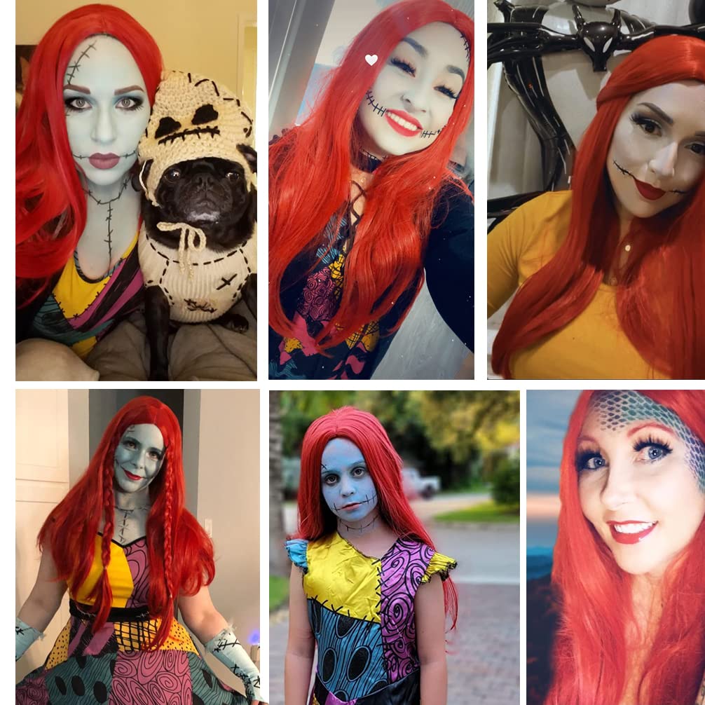 BERON 27 Inches Long Straight Synthetic Wig for Women - Vibrant Neon Red Heat Resistant Hairpiece with Adjustable Wig Cap - Perfect for Cosplay, Halloween, Parties & Daily Wear