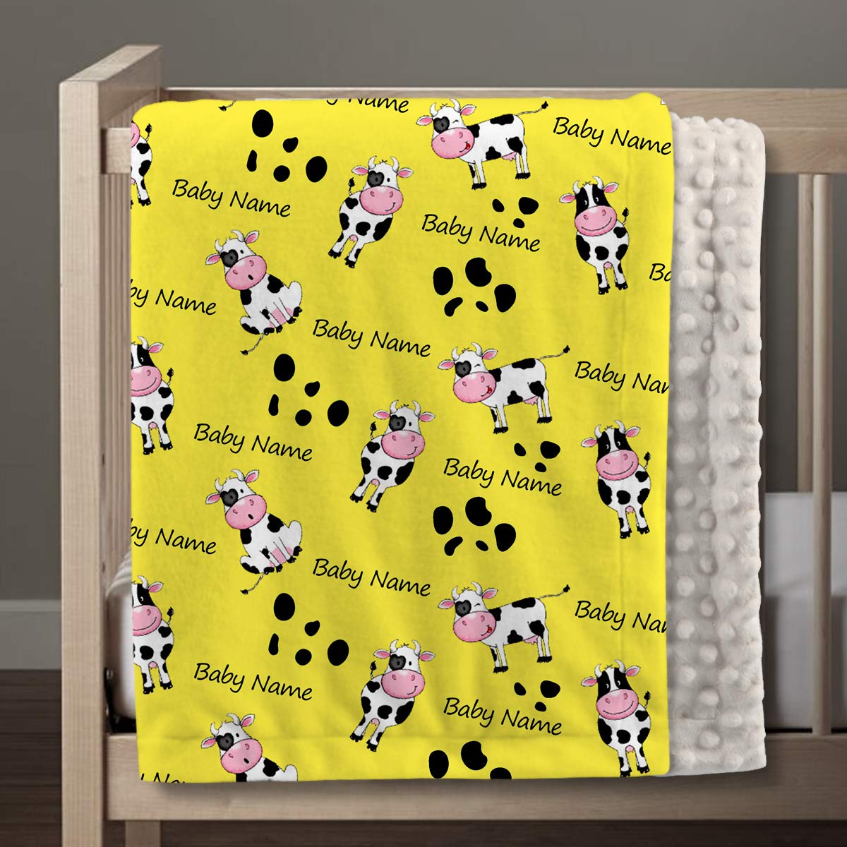 Personalized Cow Baby Blanket for Boys & Girls - Custom Name Cute Cow Print Blanket - Soft Plush Warm Nursery Blanket for Newborns, Infants & Toddlers - Perfect for Crib, Stroller, Photo Shoots & Gift Giving