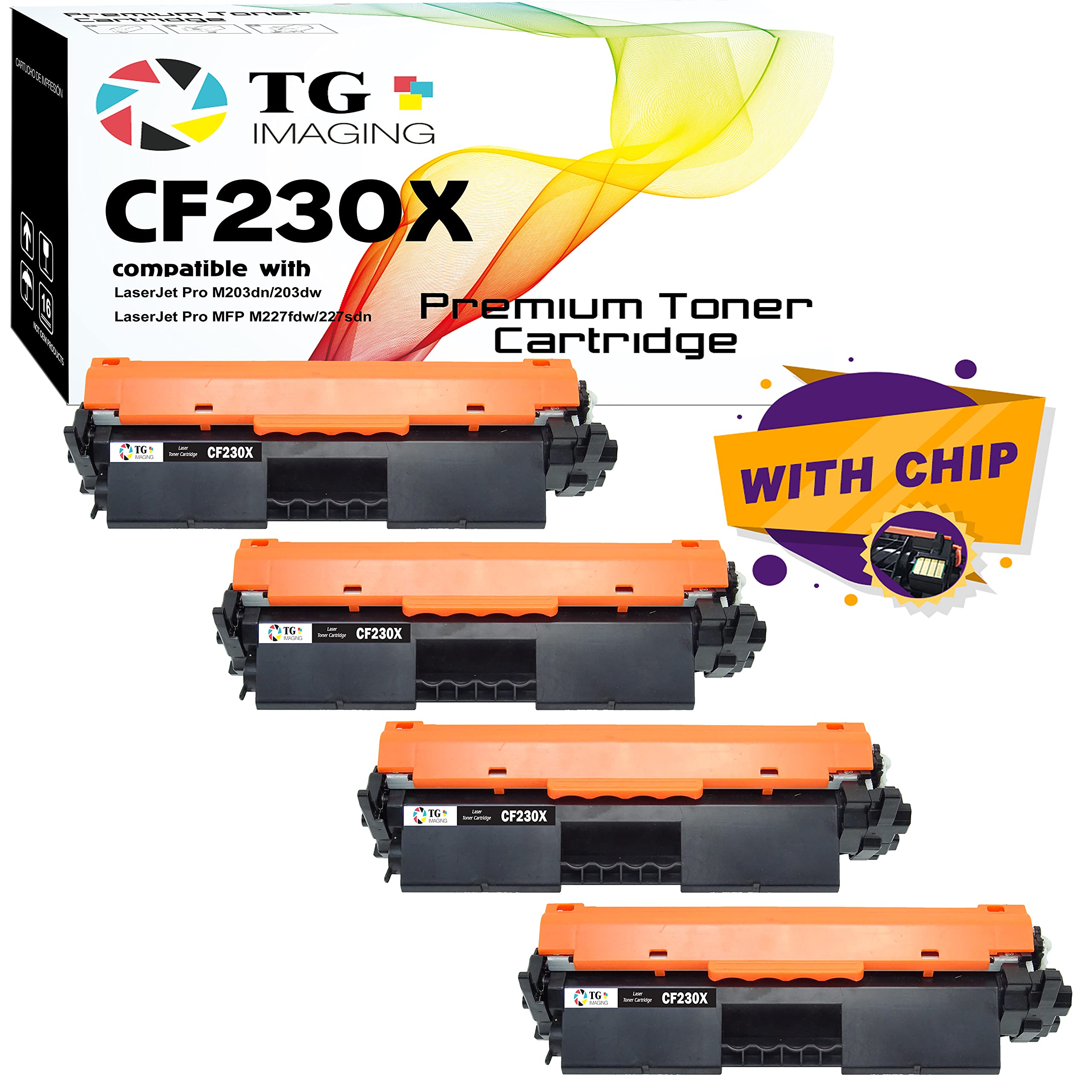 4-Pack Black HP30X Compatible Toner Cartridge Replacement for HP 30X/CF230X/CF230A (3,500 Pages) - Works with HP Pro M203dw/M203dn/M227fdw/M227fdn Printers - Ideal for Office & Home Printing Needs