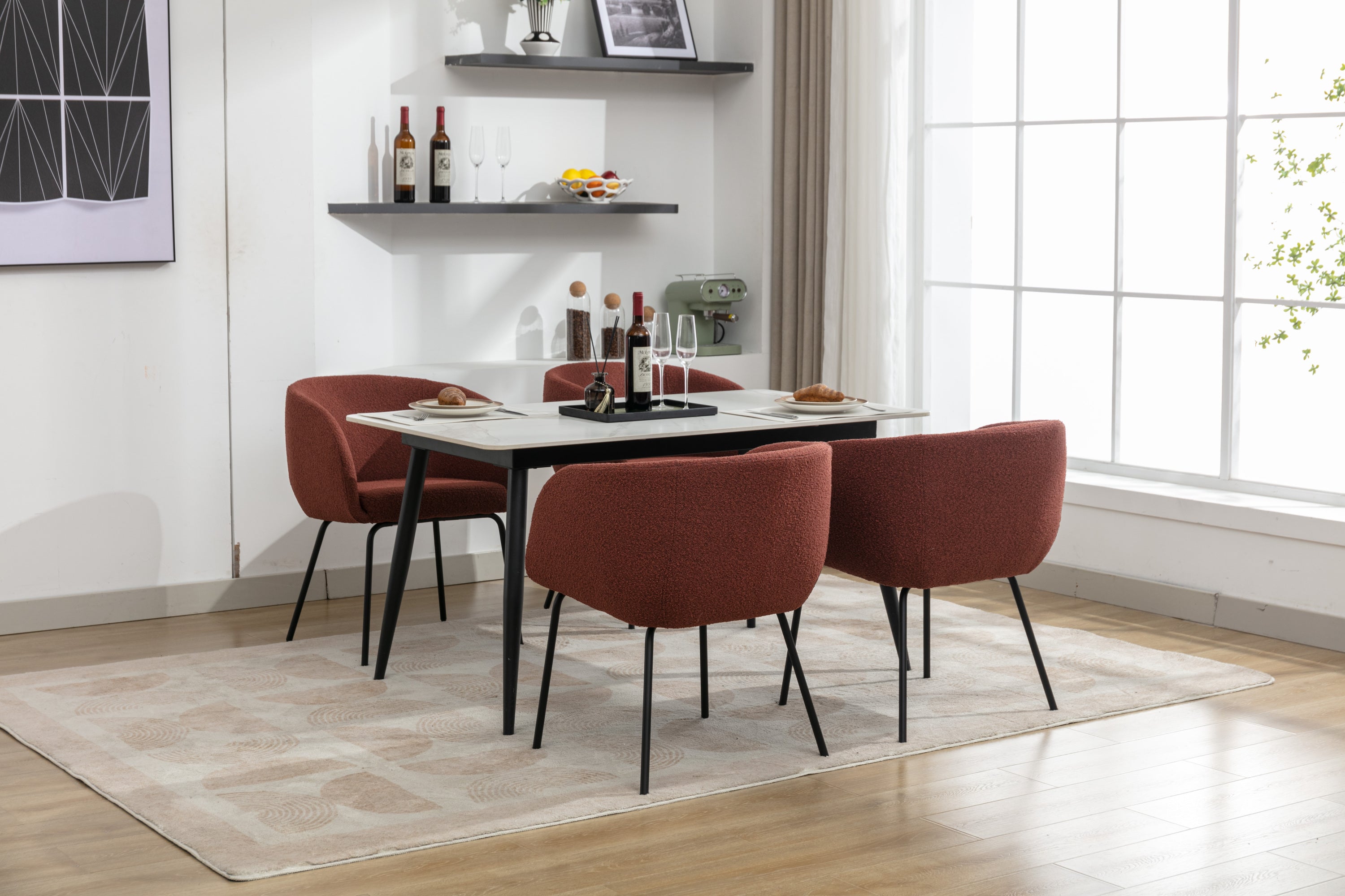 2 Pack Boucle Fabric Dining Chairs with Black Metal Legs - Wine Red | Modern Upholstered Side Chairs for Kitchen, Dining Room, or Office | Comfortable & Stylish Seating Solution