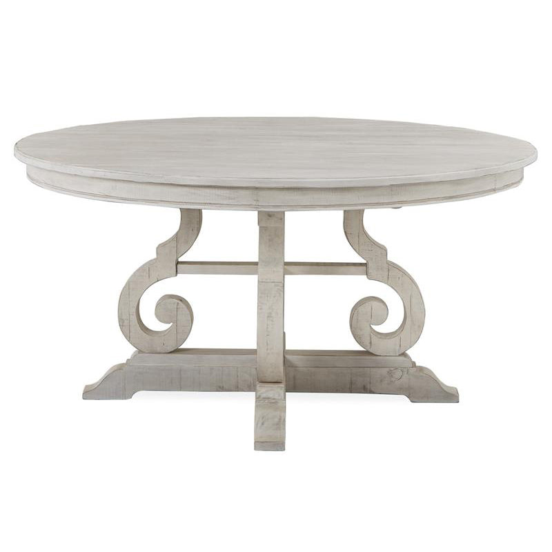 Bronwyn White Wash Rustic Solid Wood Round Dining Table - Farmhouse Style Kitchen & Dining Room Furniture for Home Decor