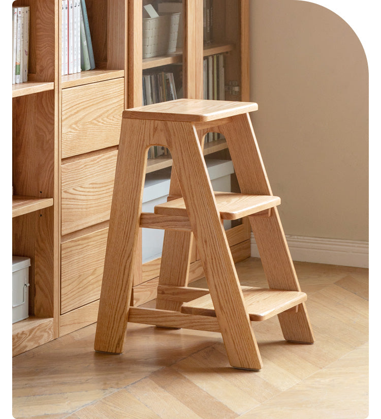 Solid Oak Wood Step Stool - Sturdy 2-Step Ladder for Kitchen, Bathroom & Kids - Non-Slip Safety Footrest for Home, Office & Closet Organization