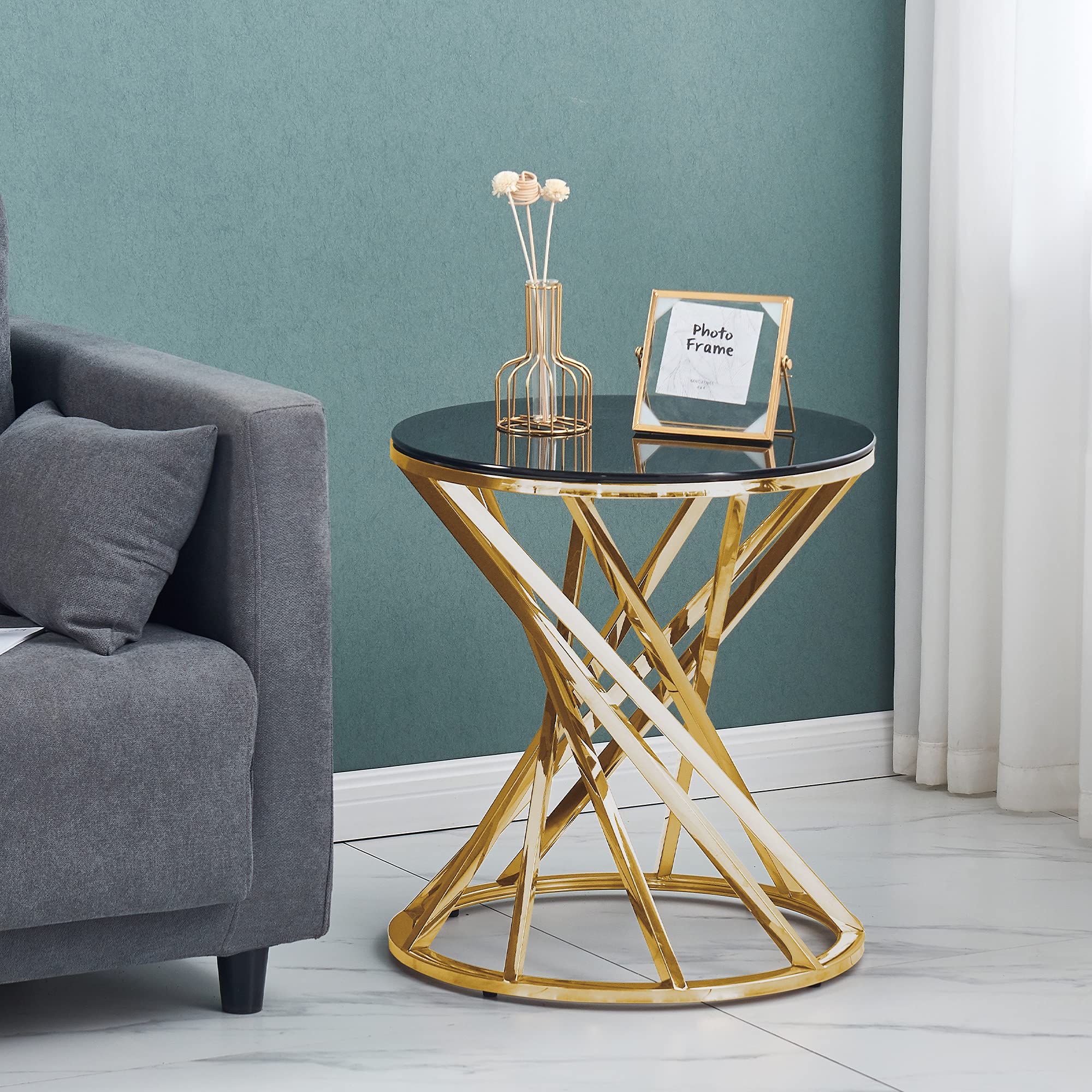 Round Glass Top Side Table Set of 1 - 19.5