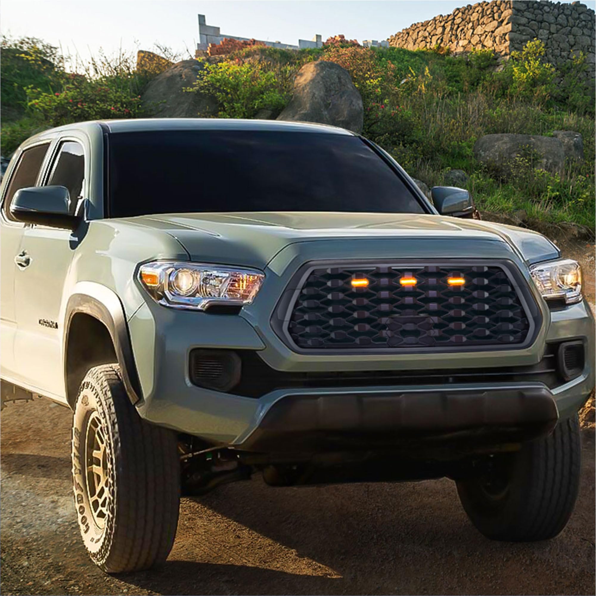 2016-2023 Toyota Tacoma Front Hood Bumper Replacement Grille with LED Lights - American Modified Style (Excludes Trucks with Radar Behind Emblem) | Off-Road Upgrade & Custom Look