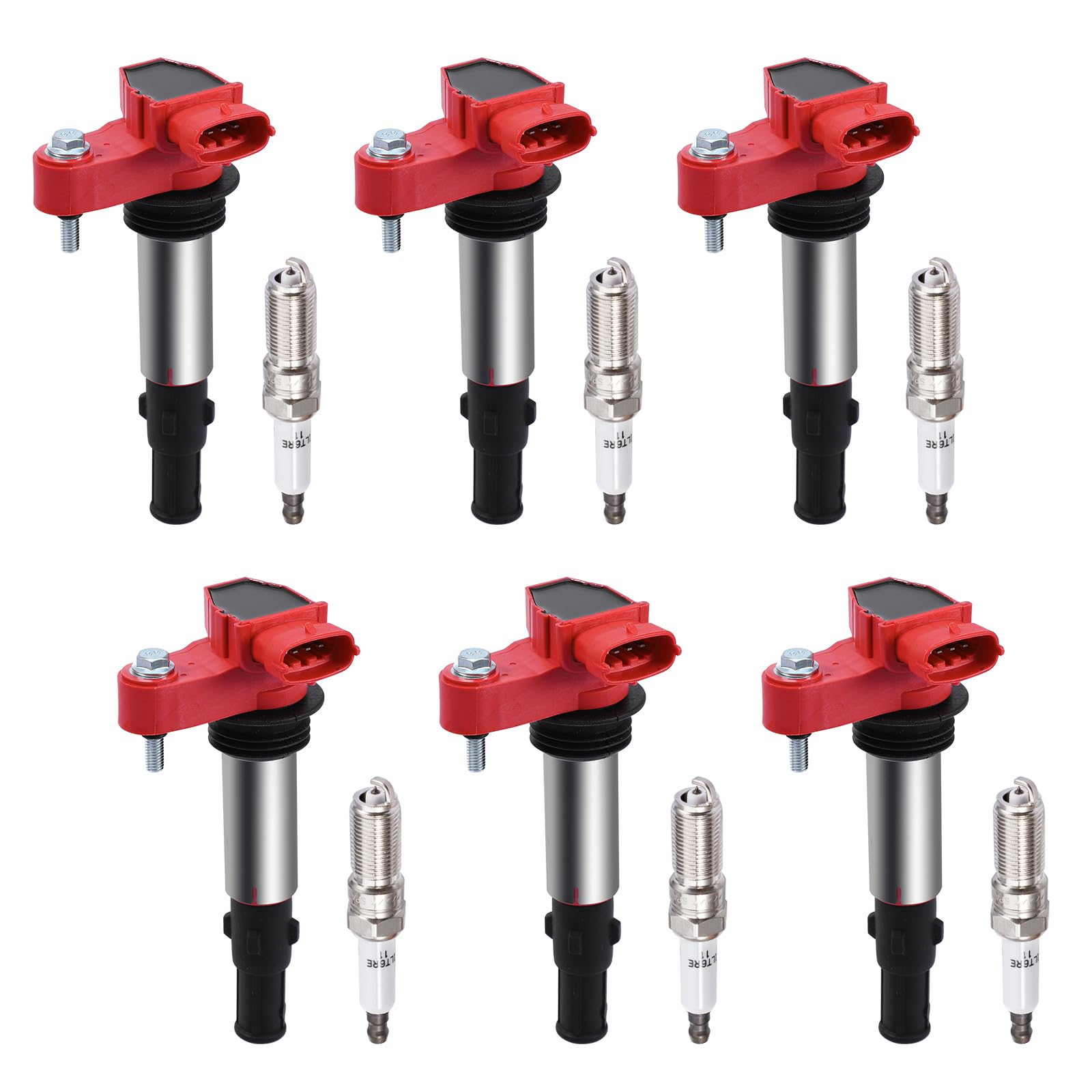 6 Pack UF375 Ignition Coil and Spark Plug Kit - Compatible with Cadillac, Buick, Chevy, GMC, Saturn 3.6L (Fits Models GN10309, C-747, 12583514, C1508) - High Performance Replacement for Smooth Engine Start & Acceleration - Perfect for Daily Commuting, Road Trips & Off-Road Adventures