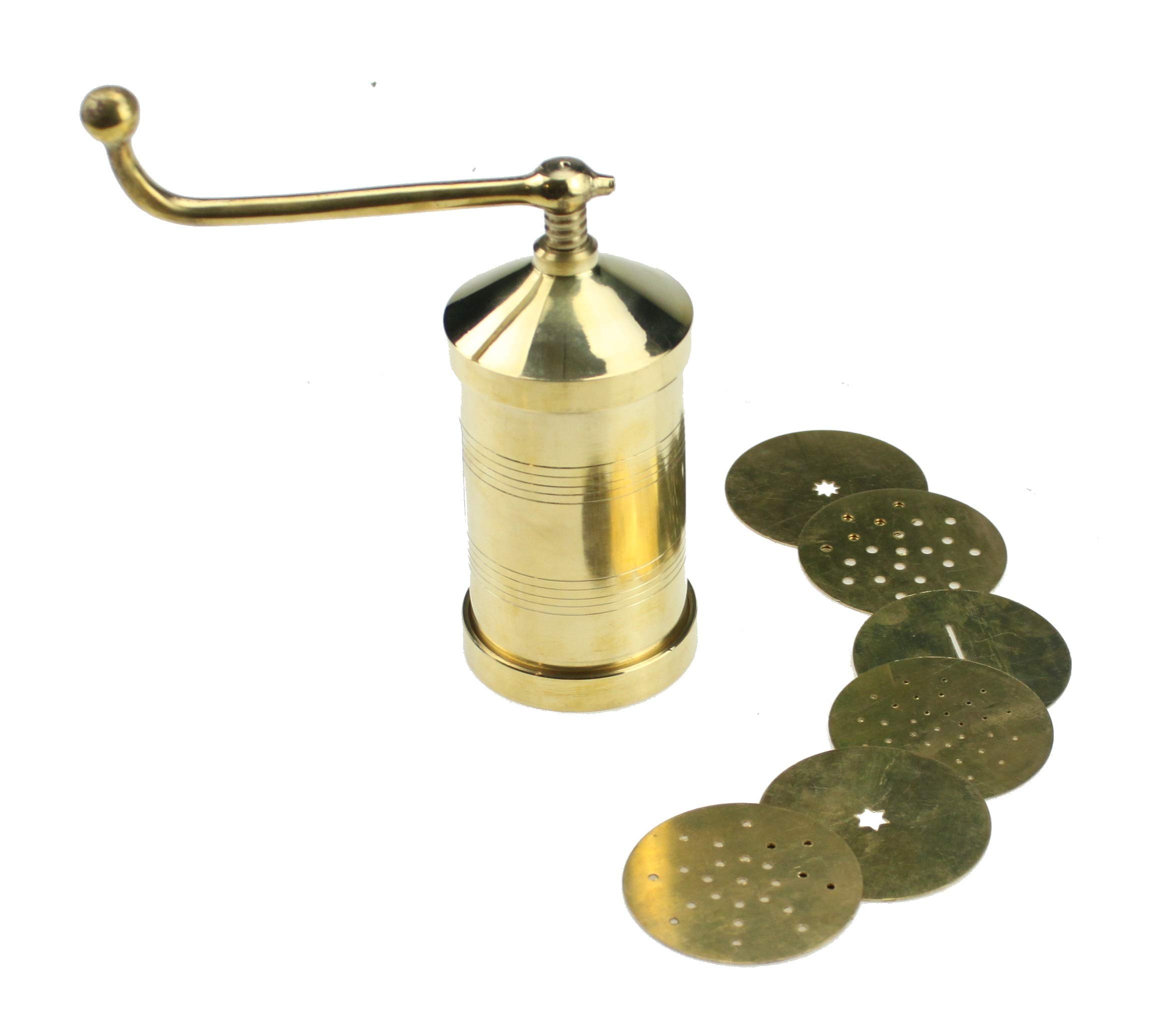 Premium Brass Manual Pasta Maker - 6 Disc Plates for Spaghetti, Noodles, Murukku, Chakli & Bhujia | Traditional Indian Snack & Italian Pasta Press Machine | Perfect for Home Cooking, Restaurants & Gift Giving