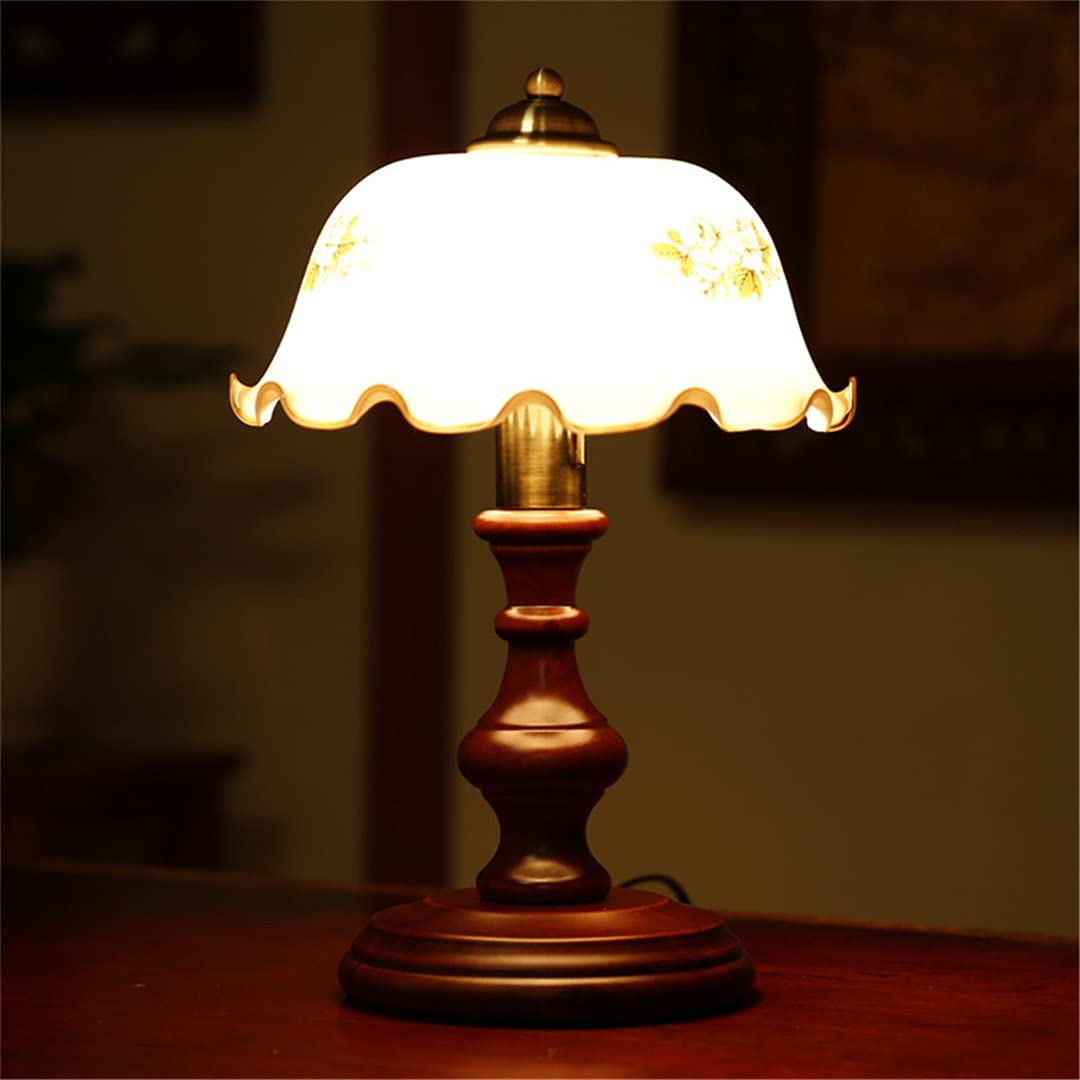 Rustic American Country Style Solid Wood LED Table Lamp - Warm White Nightstand Light for Bedroom, Living Room, and Office Decor