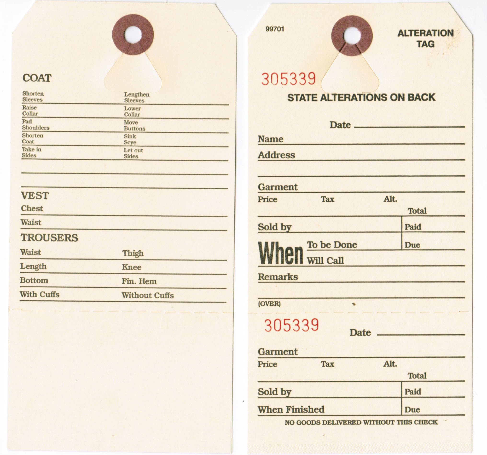 Professional No. 8 Manila Alteration Tags with Claim Check | 6-1/4