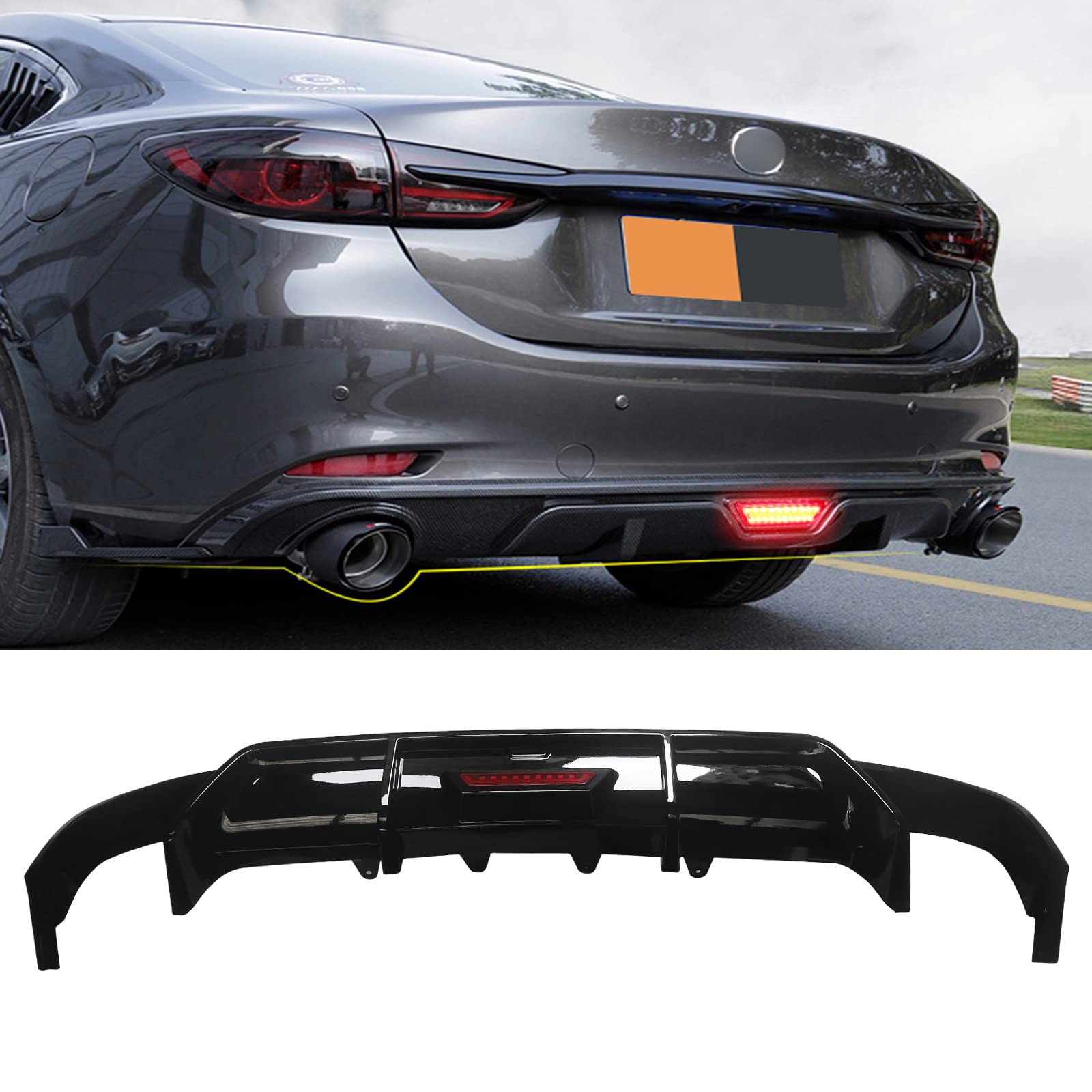 NINTE Gloss Black Rear Diffuser with LED Brake Light for 2018-2024 Toyota Camry - Rear Bumper Lip Spoiler for Enhanced Style & Night Visibility - Perfect for Car Enthusiasts & Street Racing