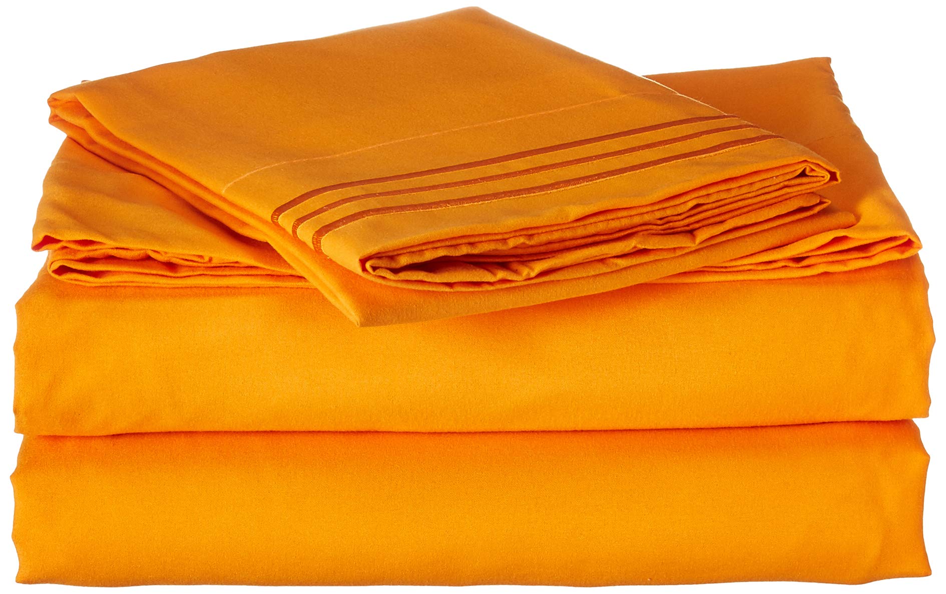 1800 Thread Count Luxury Hotel Quality Bed Sheet Set - 3-Piece Wrinkle-Free Sheets with Deep Pockets for Twin Beds (Vibrant Orange) - Soft & Breathable for Ultimate Comfort - Perfect for Guest Rooms, Dorms & Cozy Bedrooms