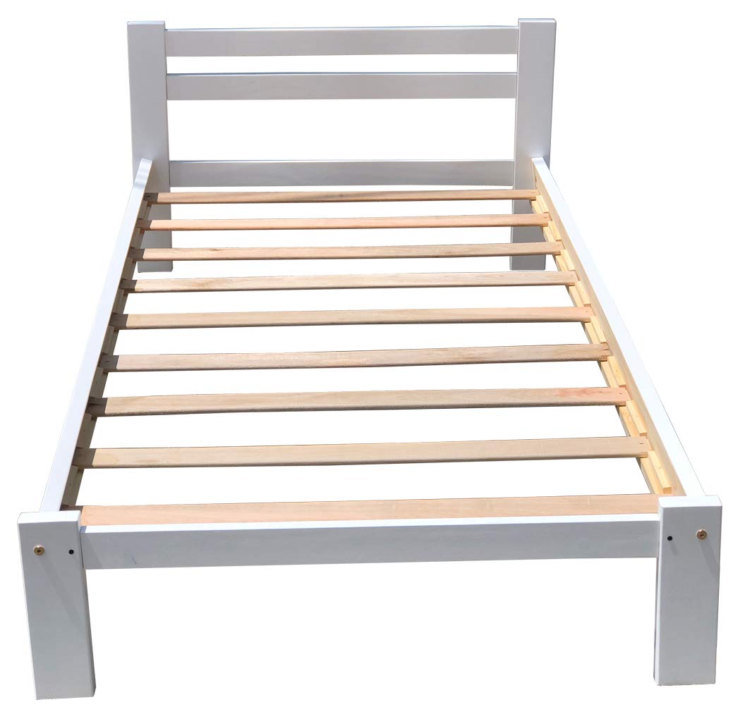 Twin Size Bed Frame - Solid Pine Wood with Hardwood Slats Support, White Finish Wooden Bed for Kids & Teens | Perfect for Boys & Girls Bedroom, Dorm Room or Guest Room