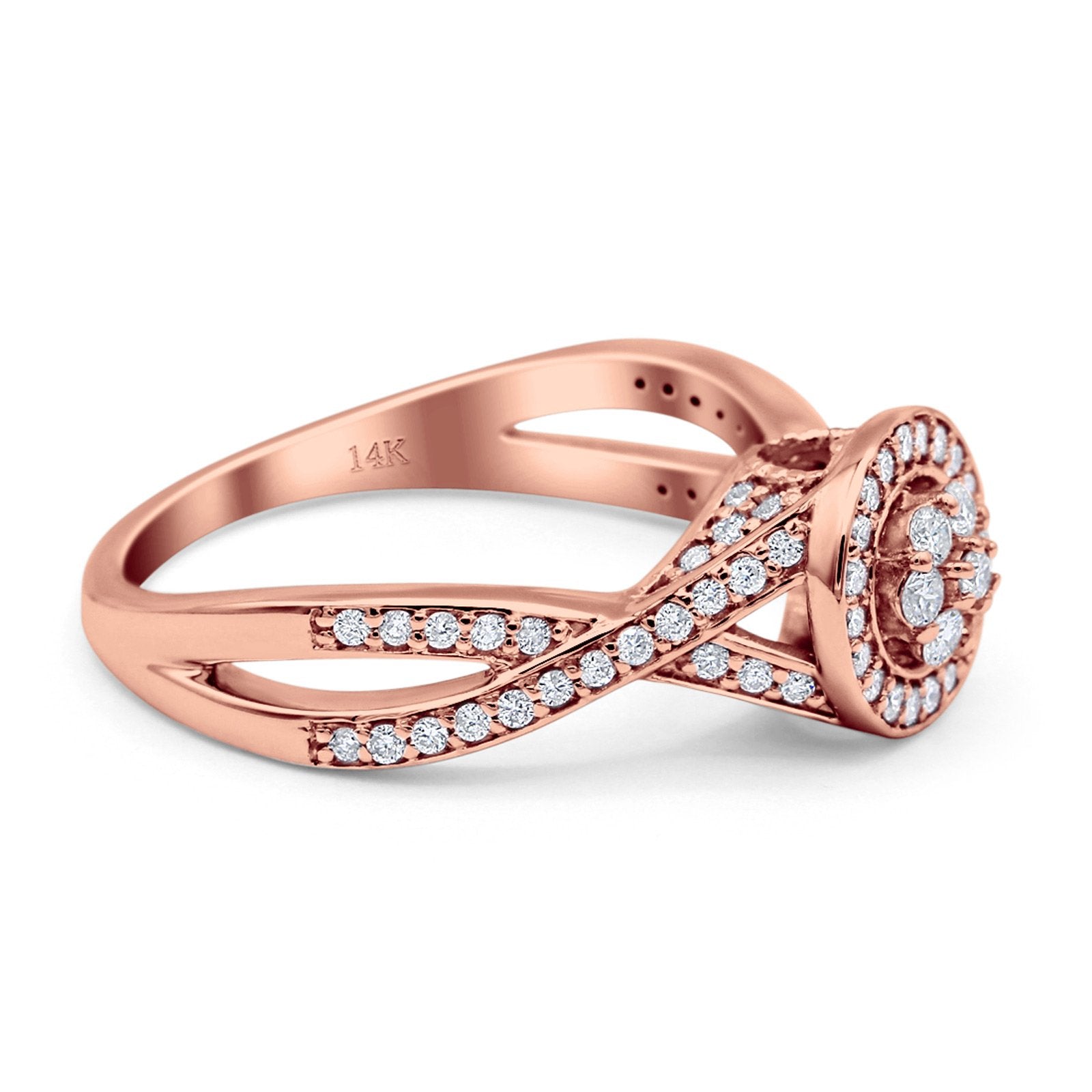 14K Gold 0.4ct Round 8mm G SI Diamond Twisted Band Engagement Wedding Ring for Women - Elegant Bridal Jewelry Gift for Anniversary, Proposal & Special Occasions