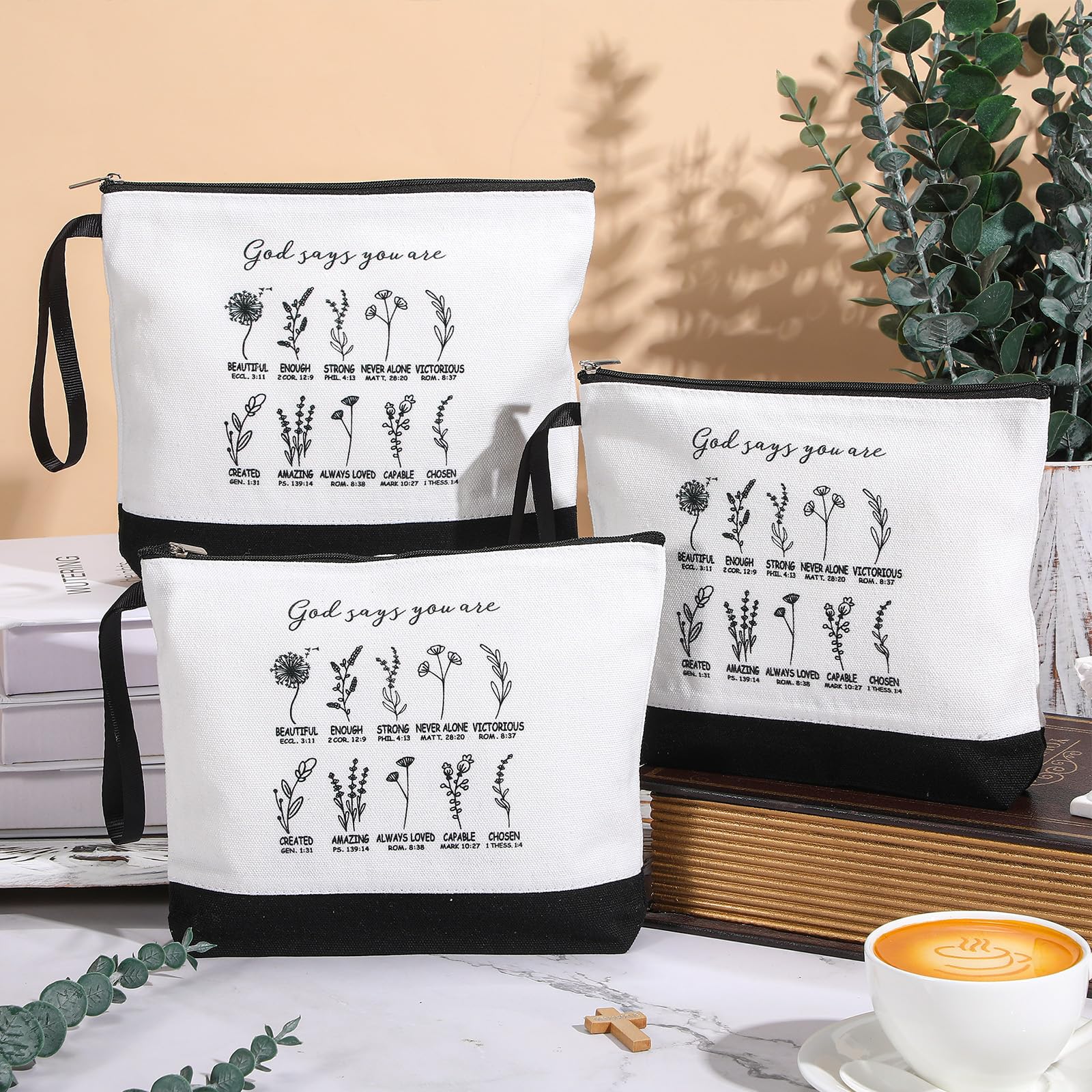 20 Pack Christian Cosmetic Bags with Bible Verses - Floral Religious Makeup Pouch with Zipper for Women - Inspirational Gifts for Church Ladies, Mothers Day, Bible Study & Daily Devotional Use