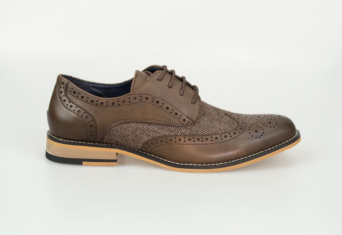Cavani Horatio Brown Tweed Brogue Shoes for Men | Classic Oxford Dress Shoes | Perfect for Business, Weddings & Formal Occasions