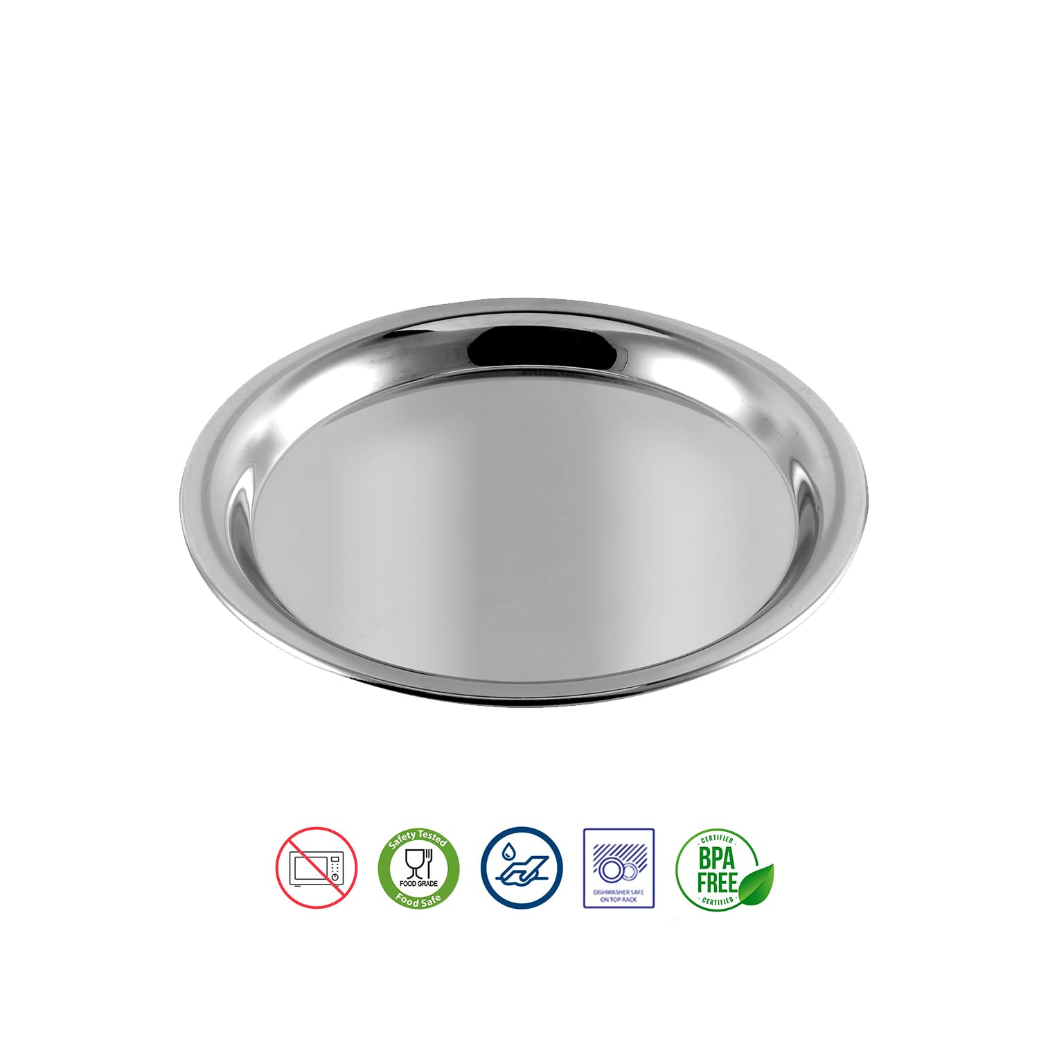 Premium Stainless Steel Thali Plate Set of 6 (20cm) - Mirror Finish Food-Grade Indian Serving Plates - Durable Dinnerware with 2-Year Warranty - Perfect for Indian Cuisine, Restaurants & Home Dining