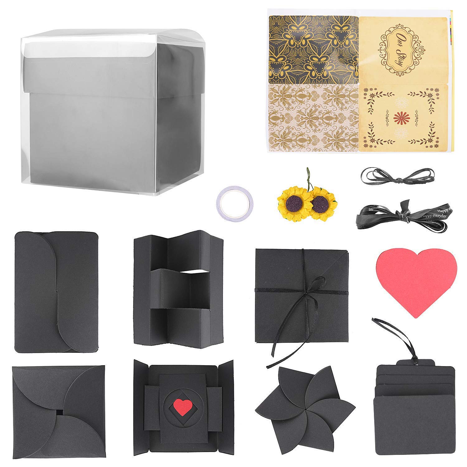 Creative Explosion Gift Box - DIY Handmade Photo Album Scrapbook for Valentine's Day, Wedding, Birthday Party | Surprise Gift Idea for Loved Ones | Perfect for Anniversaries, Graduations & Special Occasions - Black