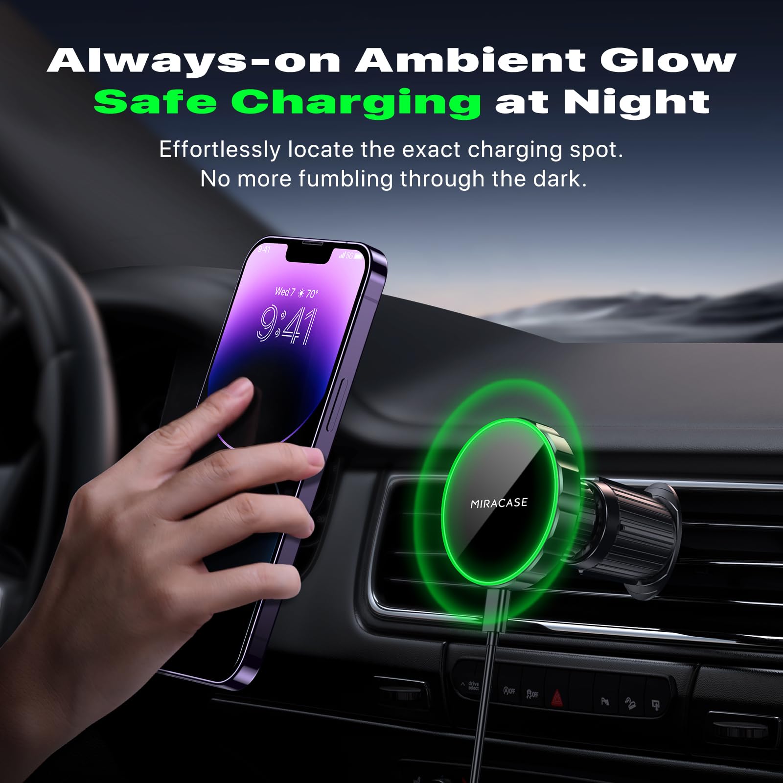 Miracase Magsafe Car Mount Charger - 15W Fast Magnetic Wireless Car Charger Compatible with iPhone 16/15/14/13/12 Series | Air Vent Phone Holder | Perfect for Safe Hands-Free Driving & GPS Navigation